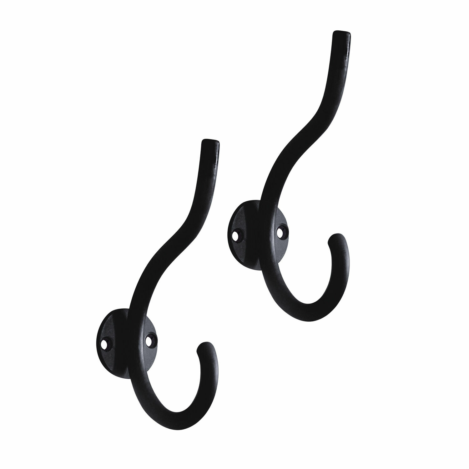 Paar schwarze Metall-Wandhaken zum Aufhängen von Kleidung und Accessoires
