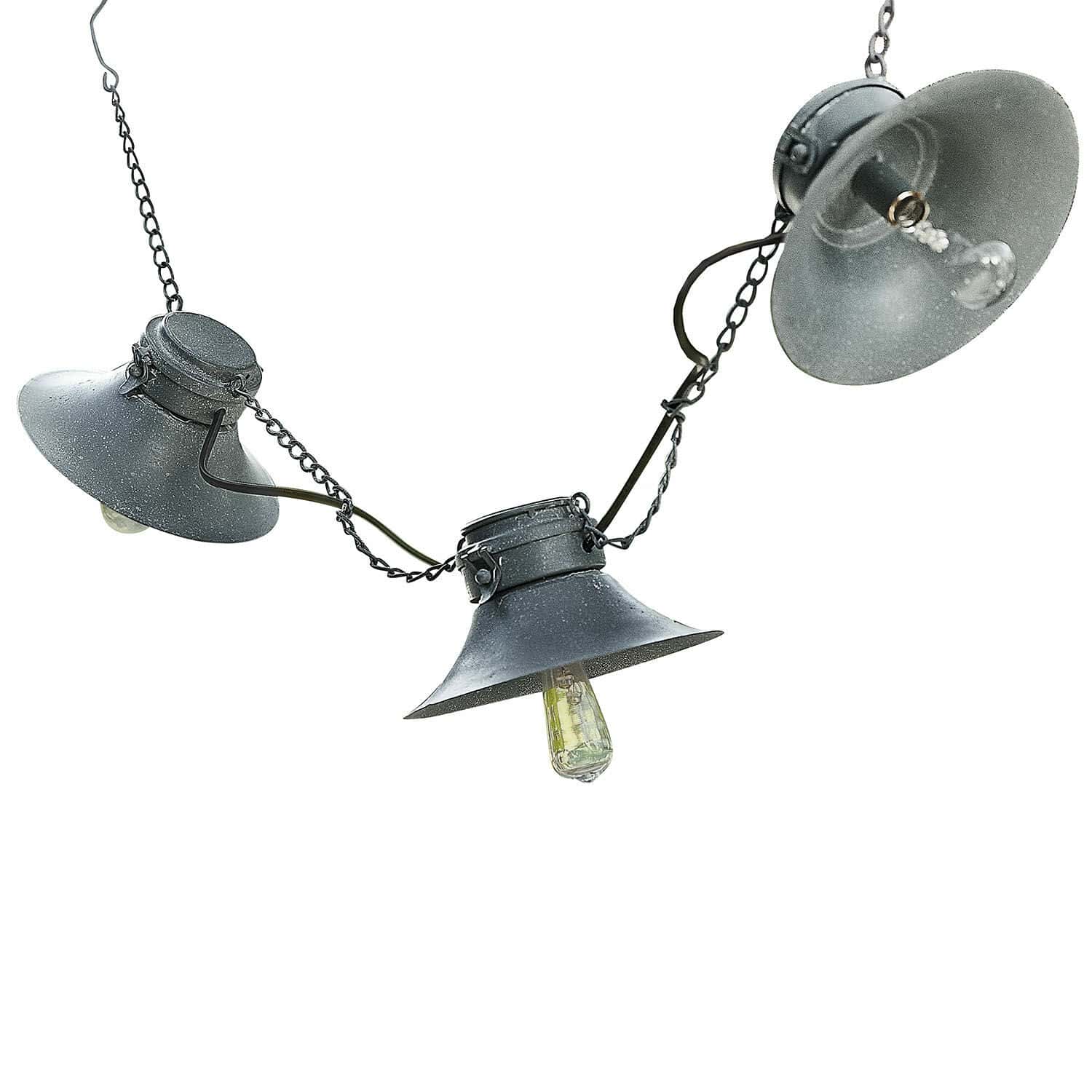 Solar-Lichterkette Jarnesto Schwarze Metallkette mit drei Industrie-Lampen für Innen- und Außendekoration