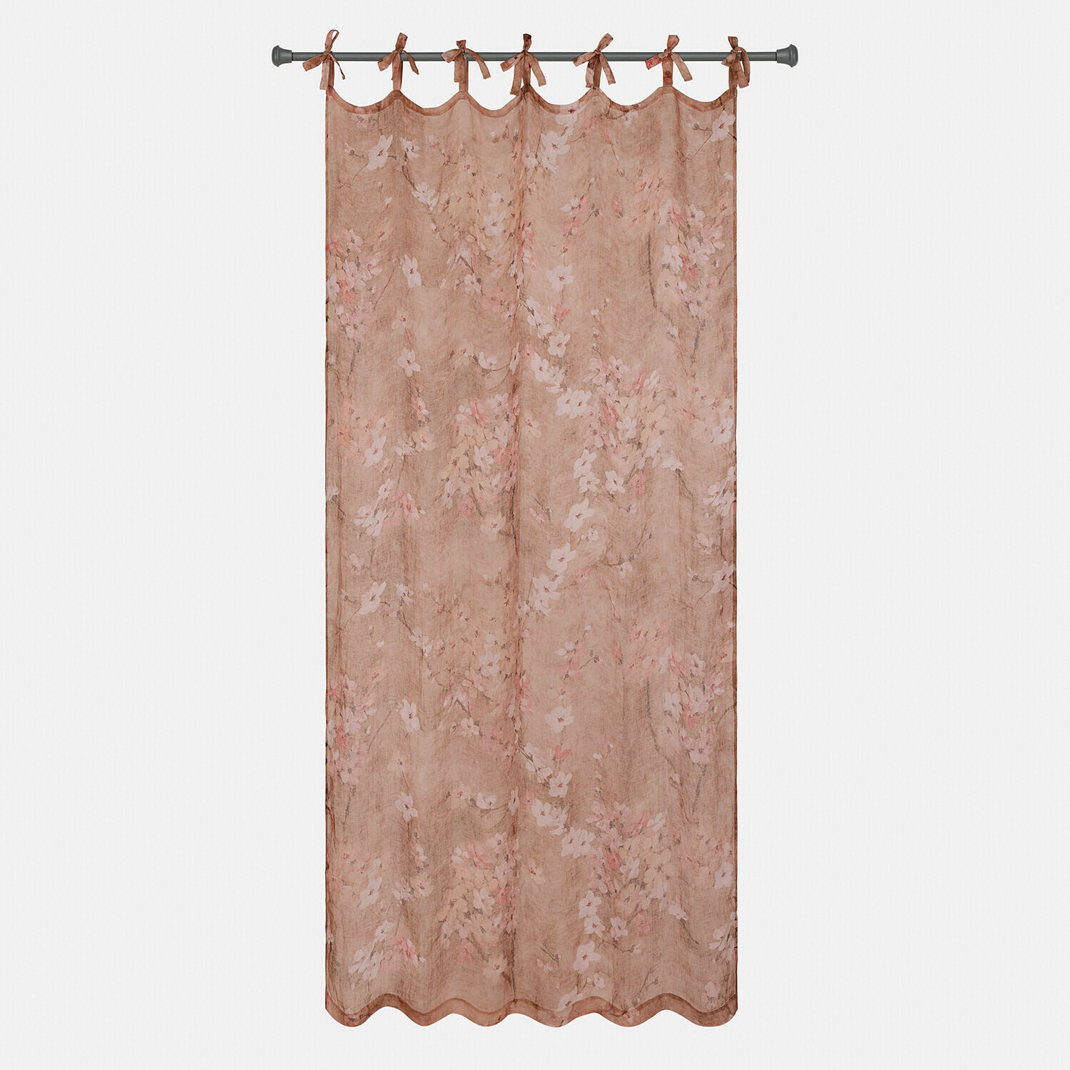 Brauner Vorhang mit zartem Blumenmuster aus leichtem Stoff, dekorativer Fensterschmuck