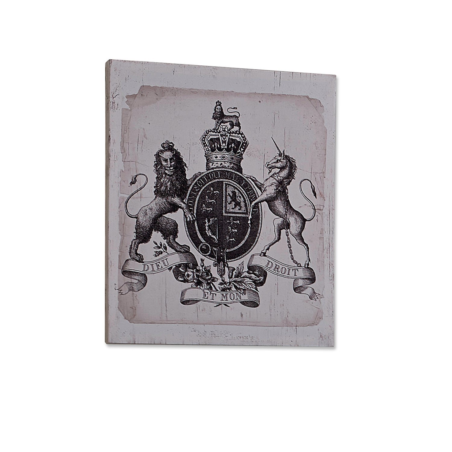 Dekoratives Bild mit Wappen und Krone auf Holz im Vintage-Stil für Wohnräume