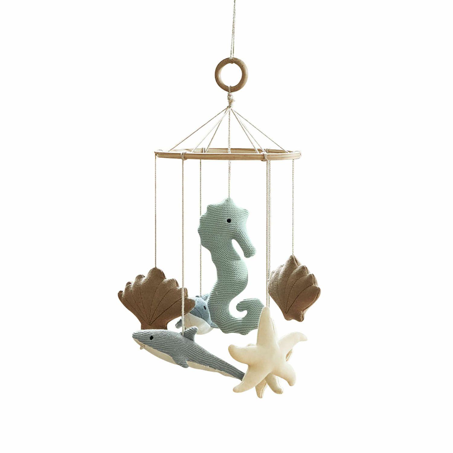 Mobile Twinkledream Holz-Mobile mit weichen, pastellfarbenen Meeresfiguren für Babyzimmer-Dekor
