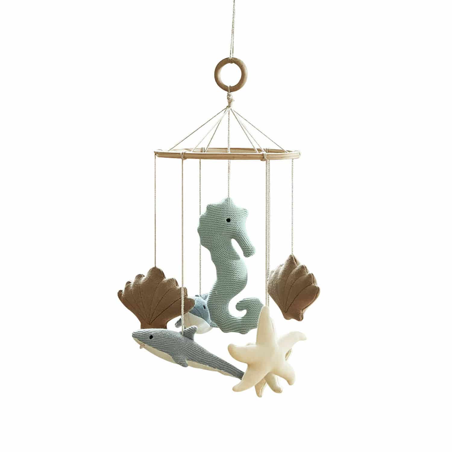 Mobile Twinkledream Holz-Mobile mit weichen, pastellfarbenen Meeresfiguren für Babyzimmer-Dekor