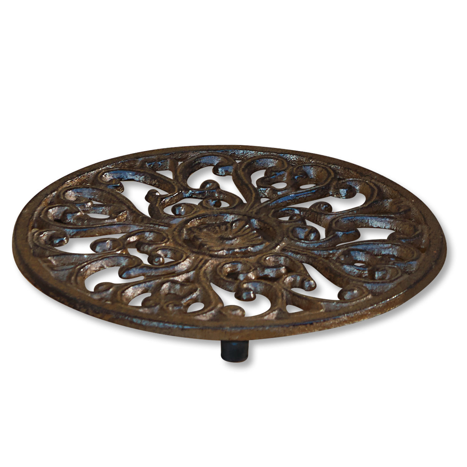 Topfuntersetzer 2er Set Winton Runder Untersetzer aus braunem Schmiedeeisen mit dekorativem Muster, rustikales Wohnaccessoire