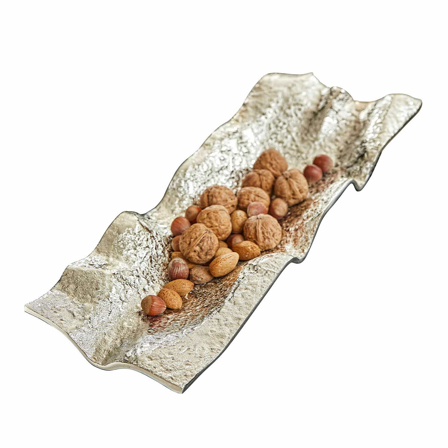 Schale Fariza Dekorative silberne Metall-Schale mit Nüssen, modernes Design für Wohnzimmer und Küche