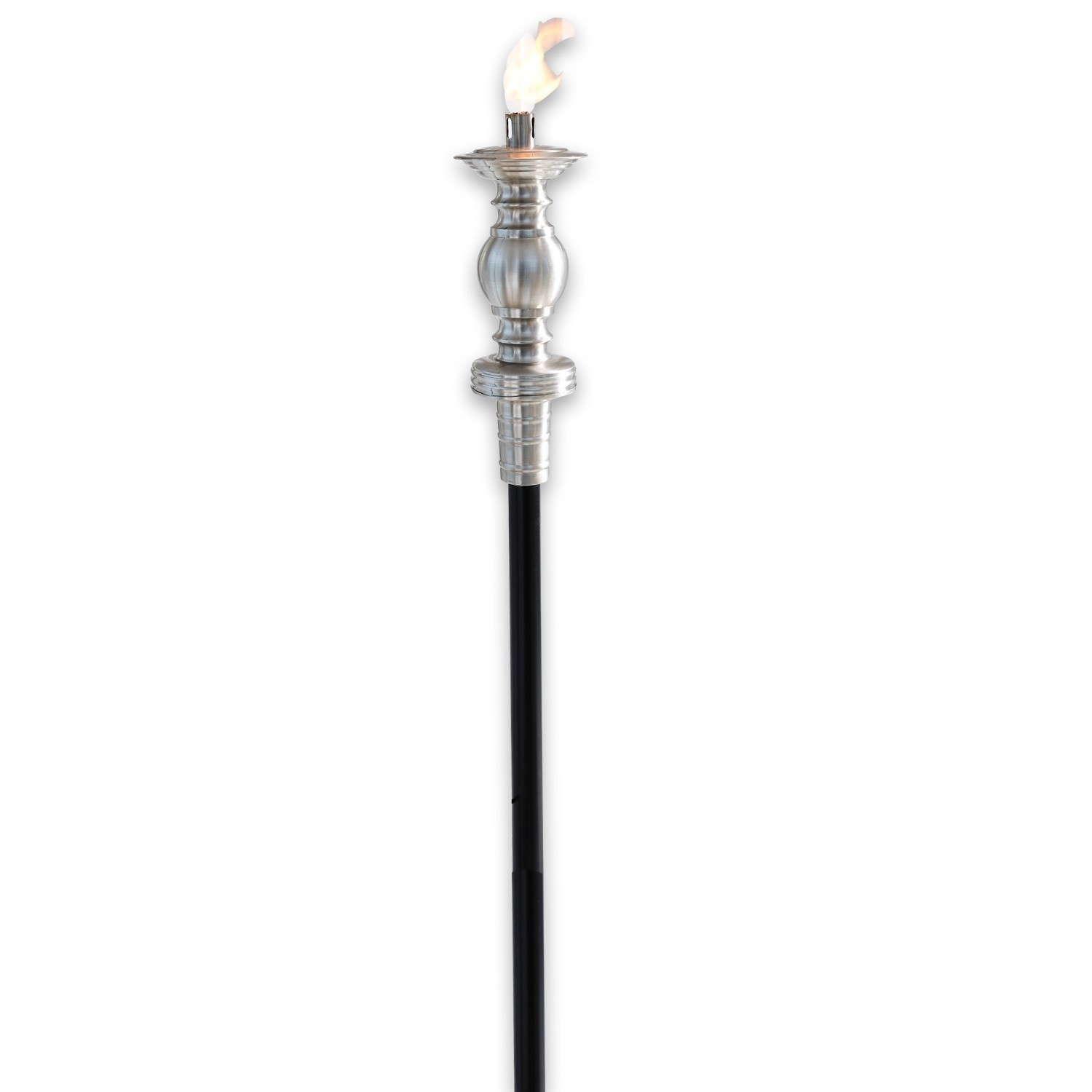 Dekorative Fackel mit silberner Metallspitze und schwarzem Stab für Garten und Terrasse