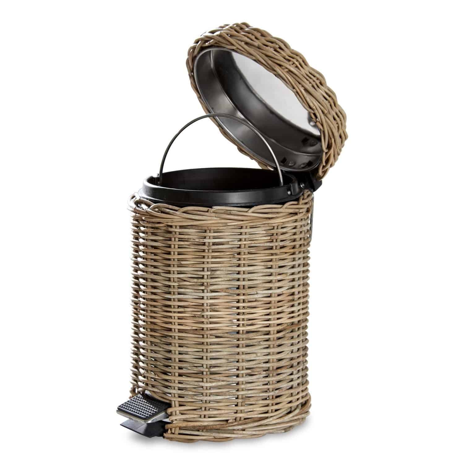 Mülleimer aus natürlichem Rattan mit Pedal und Metallinnenbehälter für den Haushalt