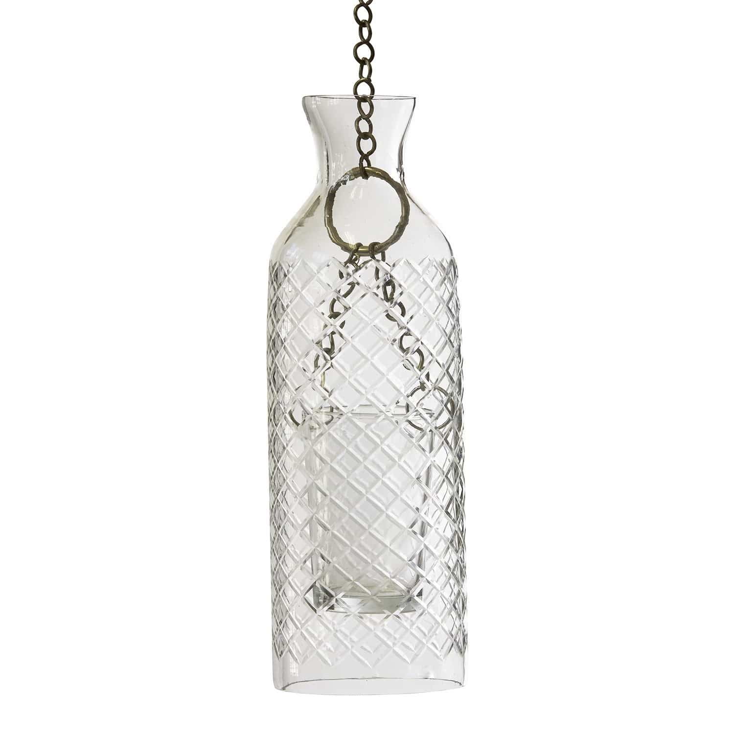 Hängender Laternenanhänger aus klarem Glas mit Metallkette, dekorative Beleuchtung