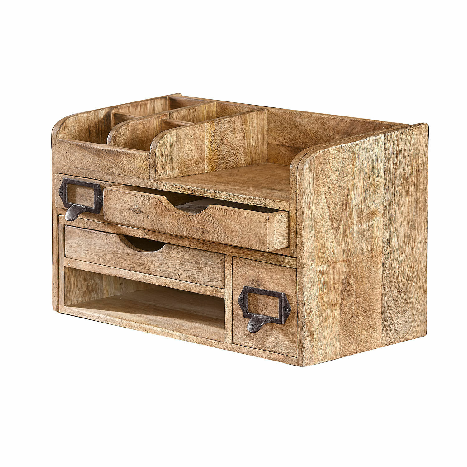 Holz-Organizer mit Schubladen und Fächern in Naturfarbe, praktischer Schreibtischaufbewahrer