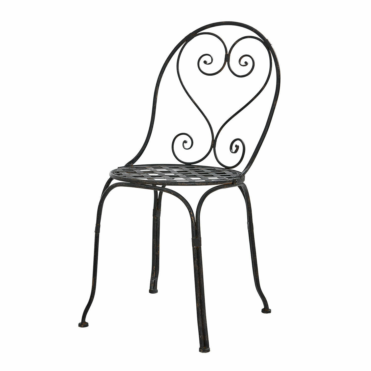 Stuhl Aube Schwarzer Metall-Gartenstuhl mit dekorativer Rückenlehne und Gitter-Sitzfläche