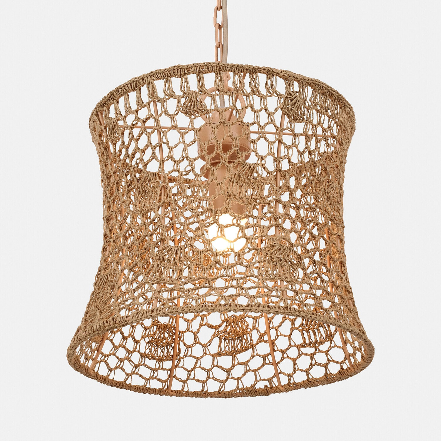 Hängelampe mit beigem Lampenschirm aus Naturseil, dekorative Deckenleuchte für Wohnzimmer, Boho-Stil