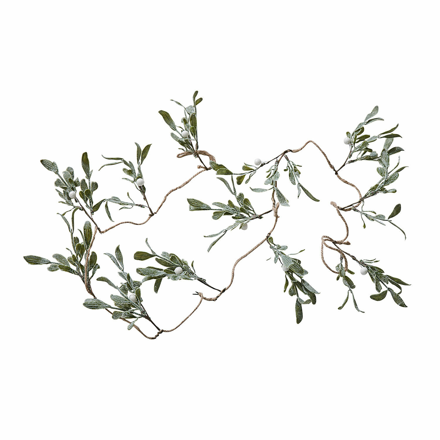Girlande Mistletoe Girlande aus grünen Blättern und weißen Beeren an Kordel, natürliche Weihnachtsdekoration