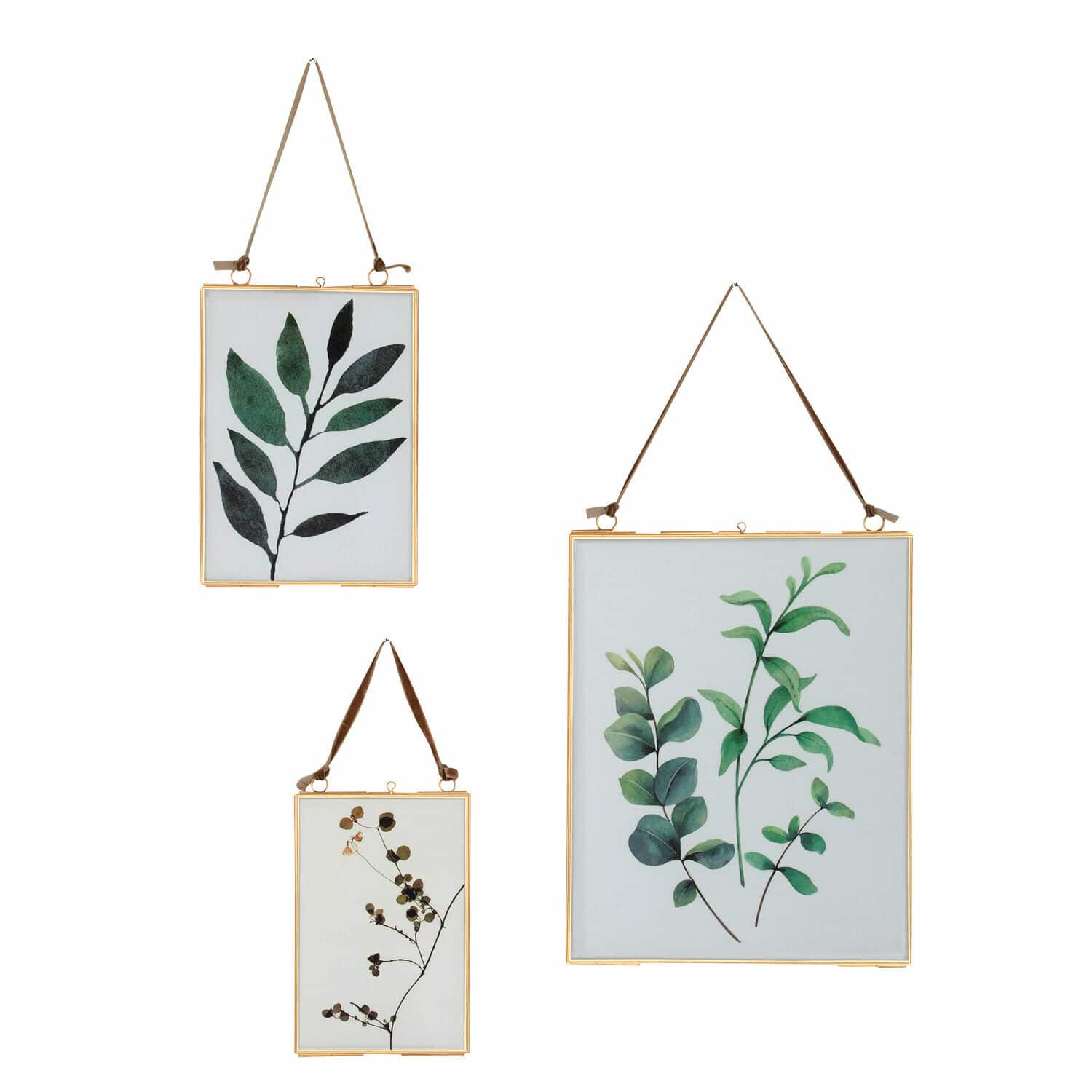 3er Set antike goldene Bilderrahmen mit grünen Blättermotiven, Wanddekoration