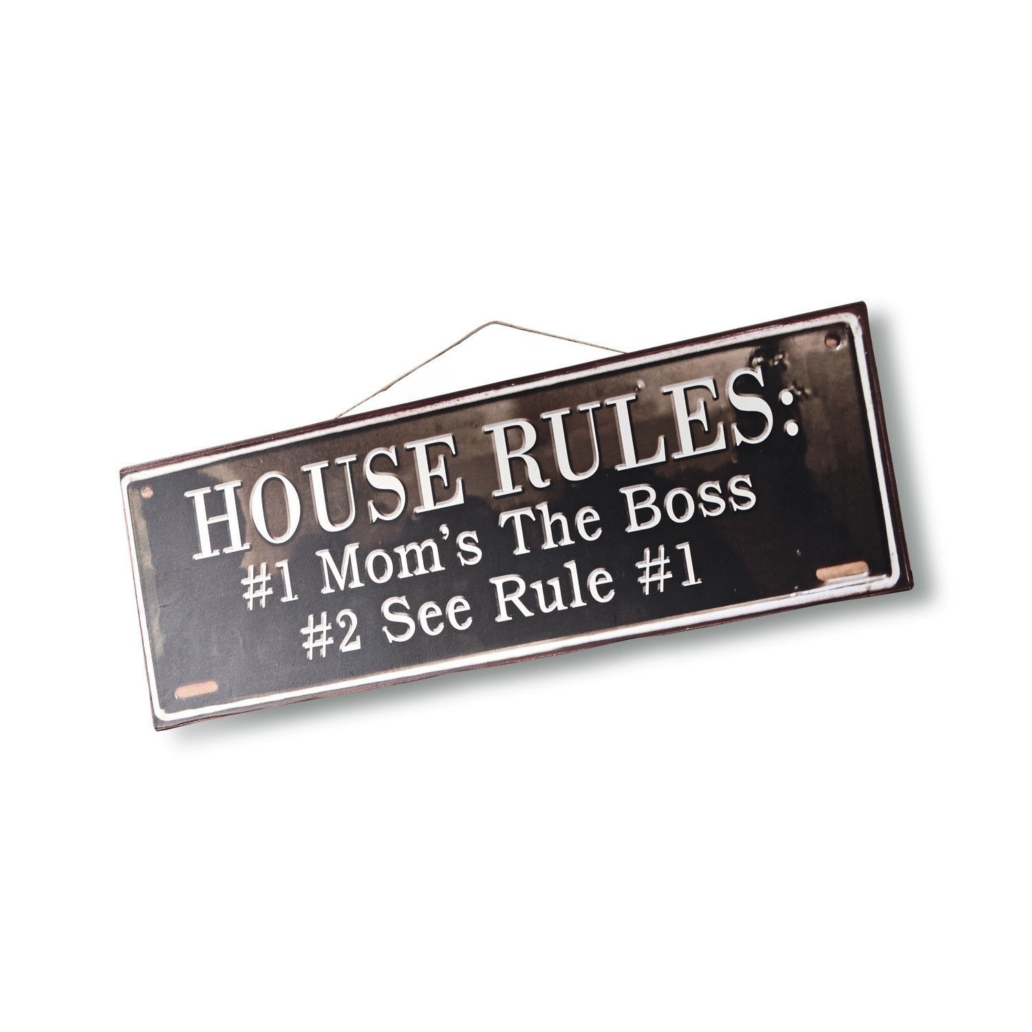 Dekorative schwarze Metallschild mit Aufschrift House Rules für Wohnraum und Geschenkidee
