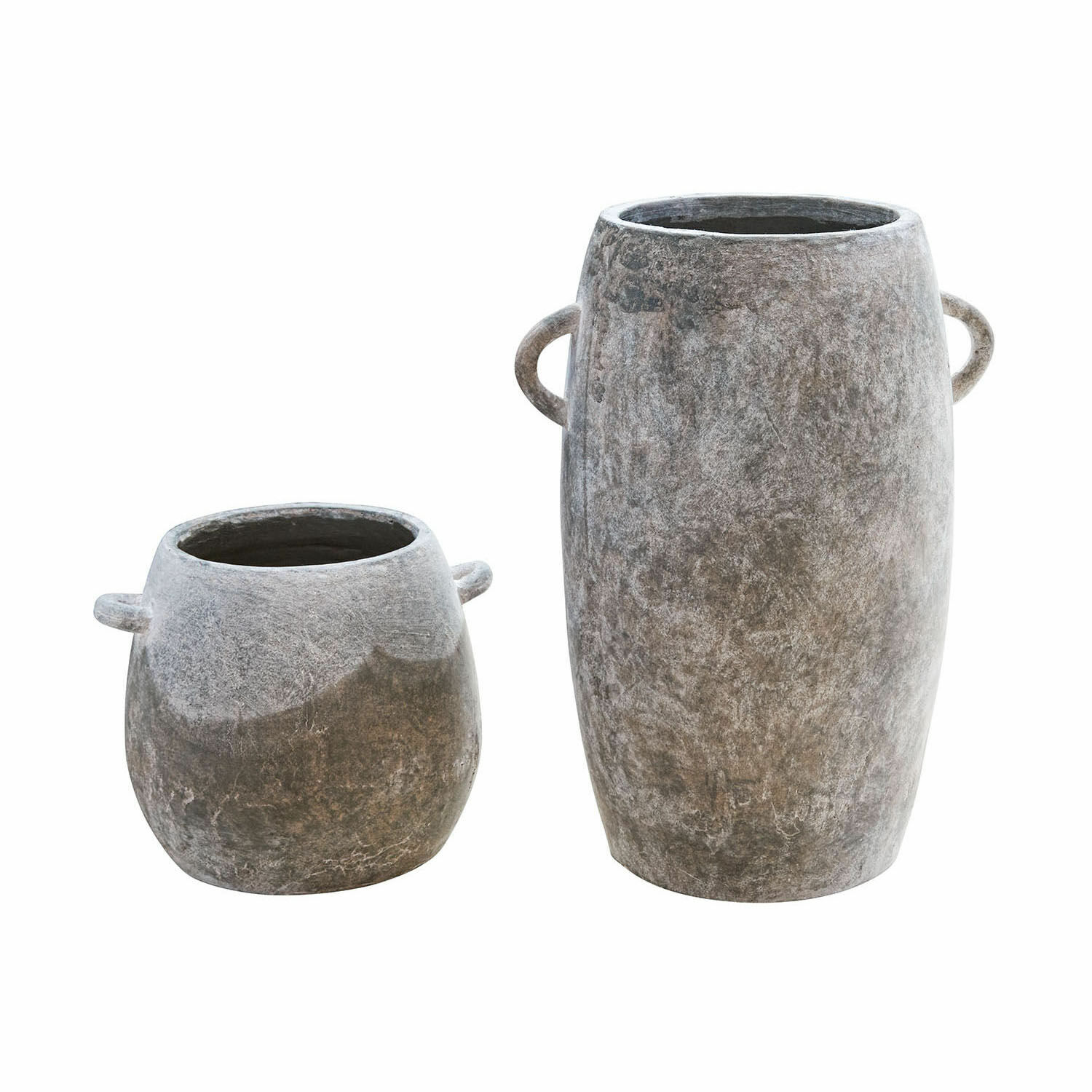 Übertopf 2er Set Cœuron Set aus zwei grauen Keramikvasen mit Griffen, ideal für Wohn- und Gartendekoration