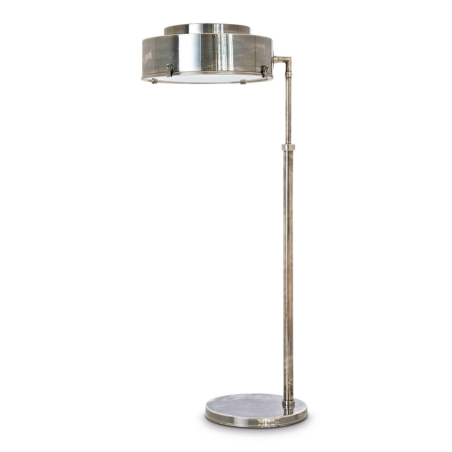 Stehlampe aus silbernem Metall mit modernem Industrie-Design für stilvolles Wohnzimmerlicht