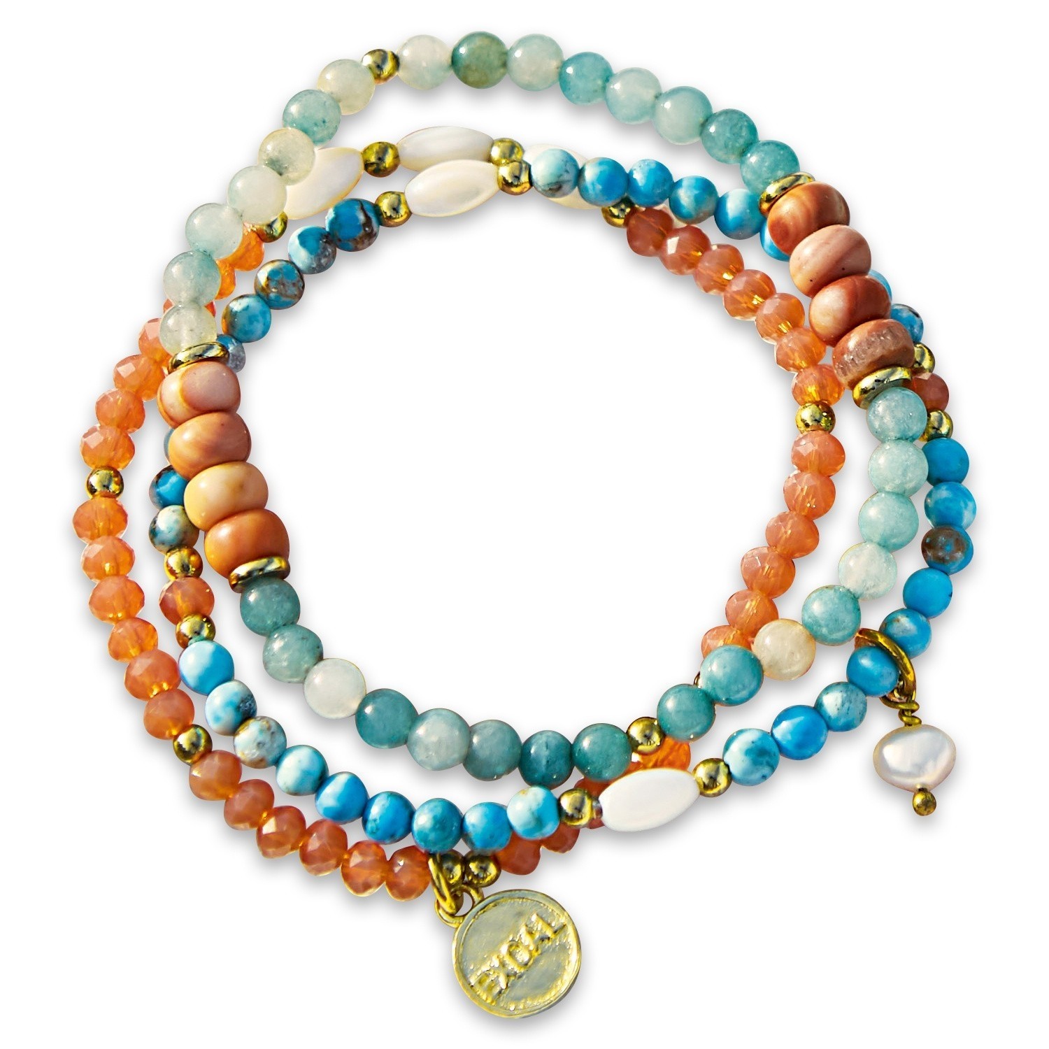 Bunte Perlenarmband aus Stein und Metall mit Anhänger, modischer Damenschmuck