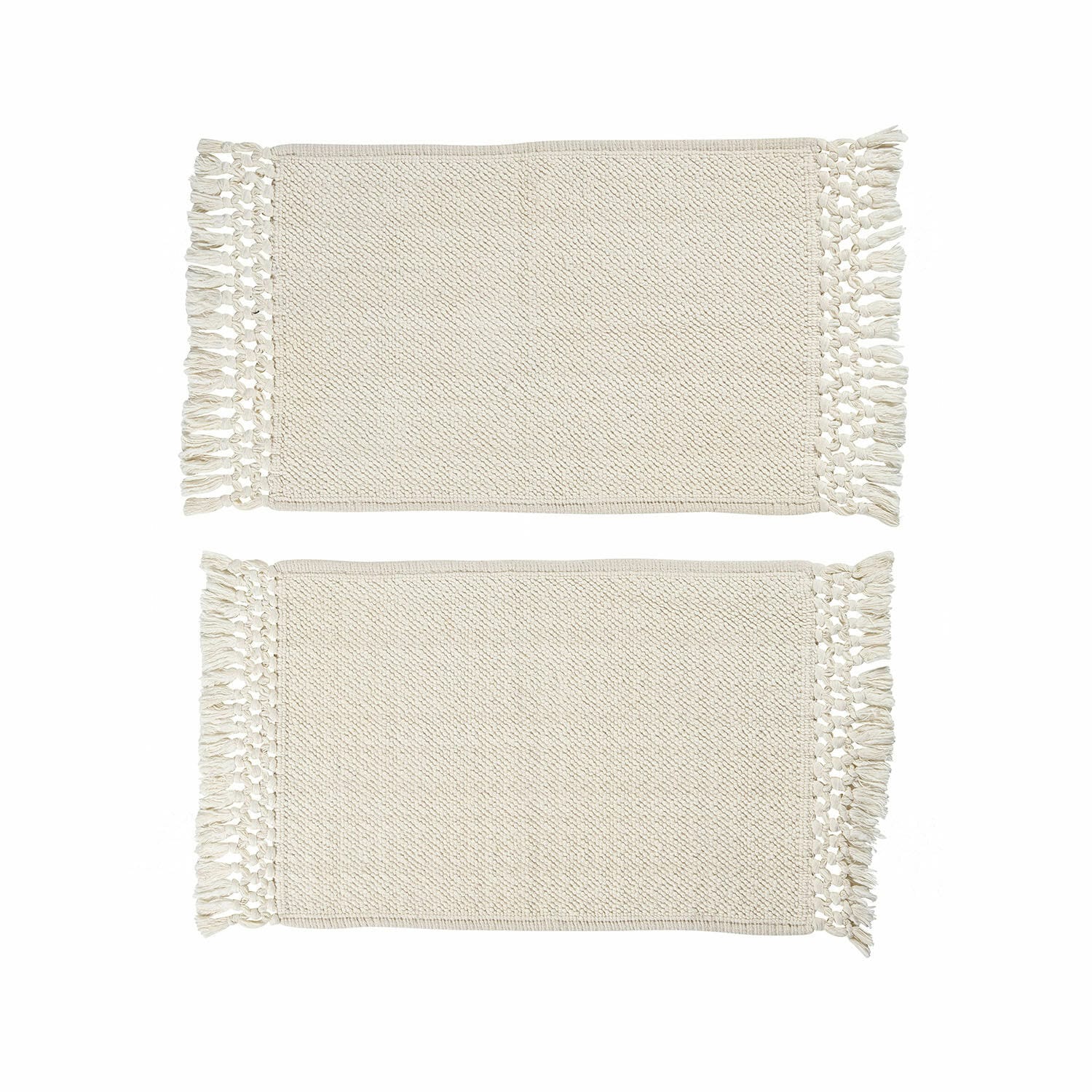 Zweiteiliges Set cremefarbener Baumwoll-Badematten Faelwyn mit Fransen, weich und saugfähig