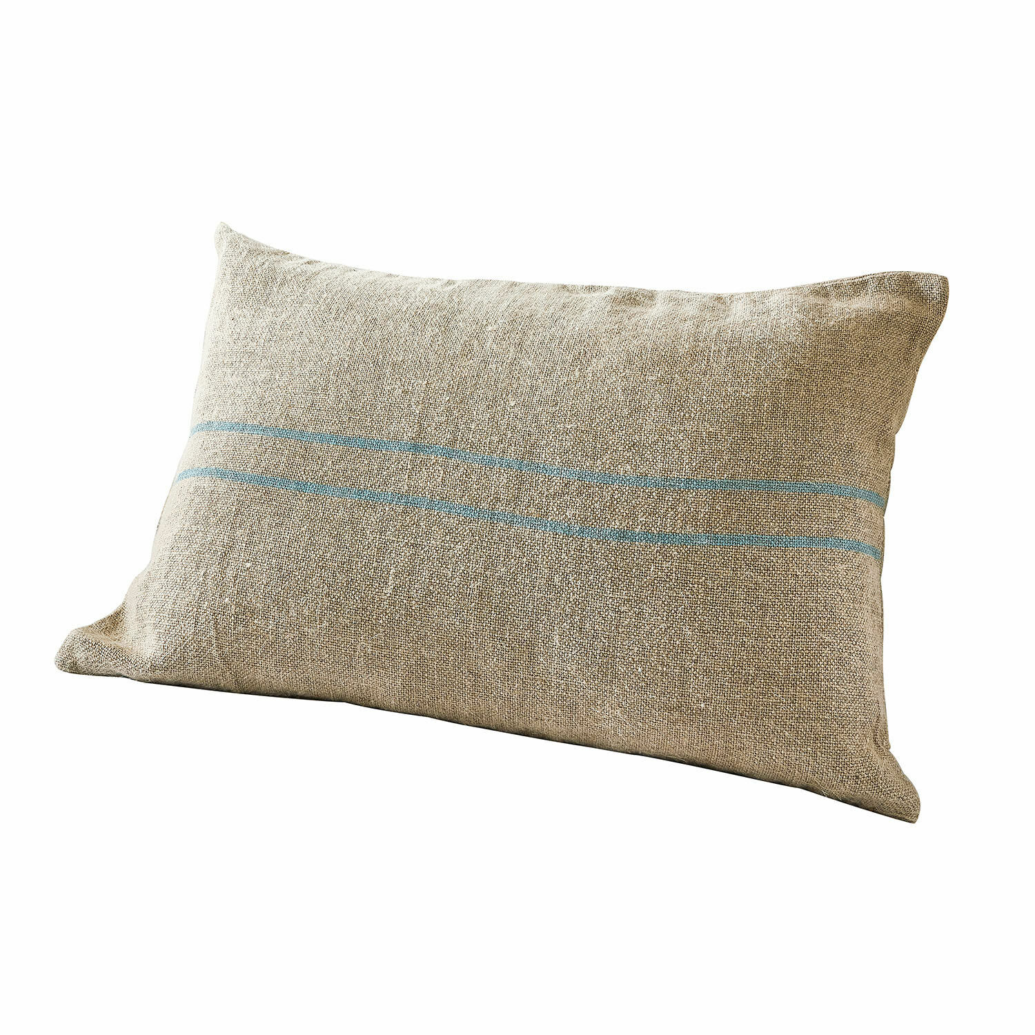 Kissenhülle Arrentès Beige Leinenkissen mit blauen Streifen als dekoratives Wohnaccessoire