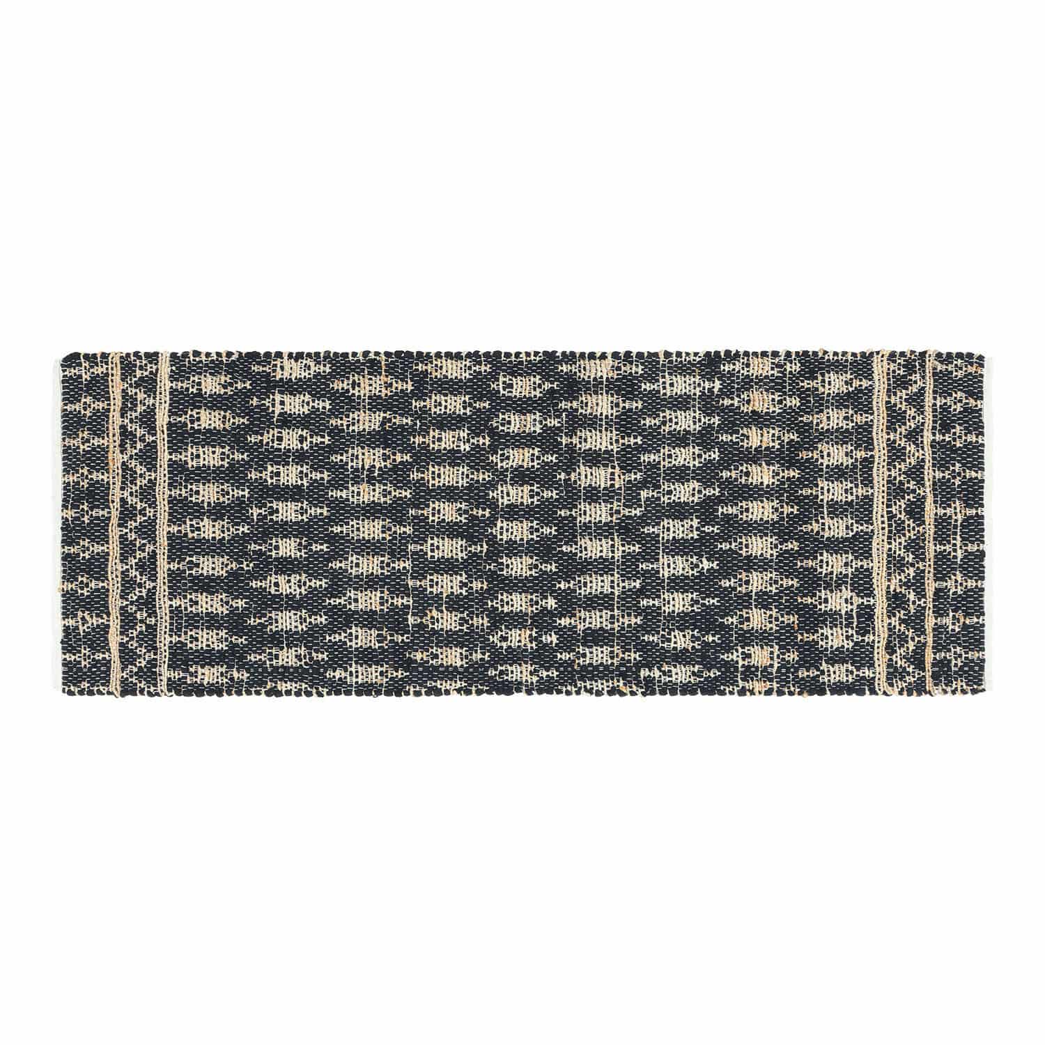 Läufer Frizzy Schwarzer und beiger Baumwollteppich mit geometrischem Muster, ideal für Wohnraumdekoration