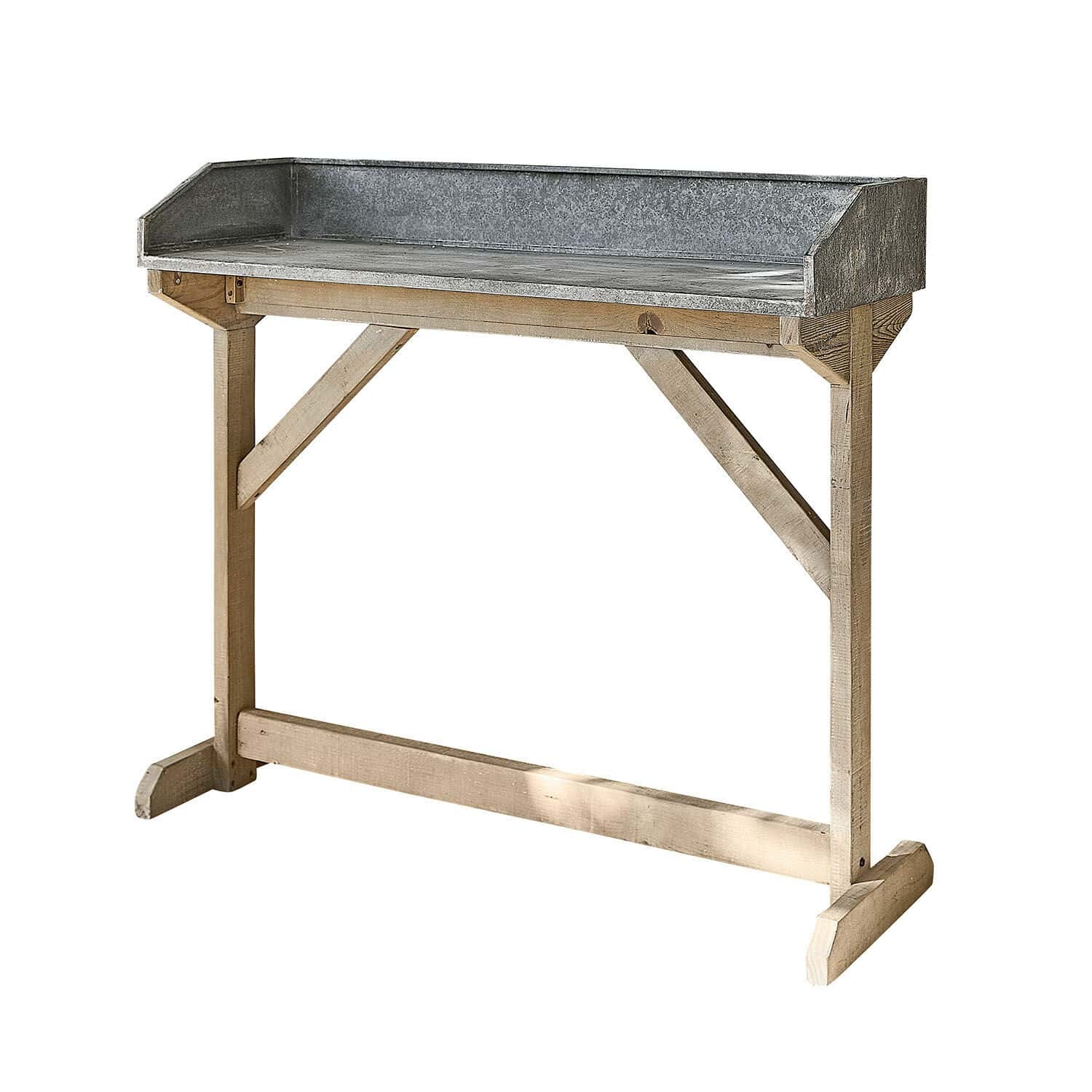 Gartentisch aus Holz und Metall in Naturfarben, ideal für Gartenarbeit