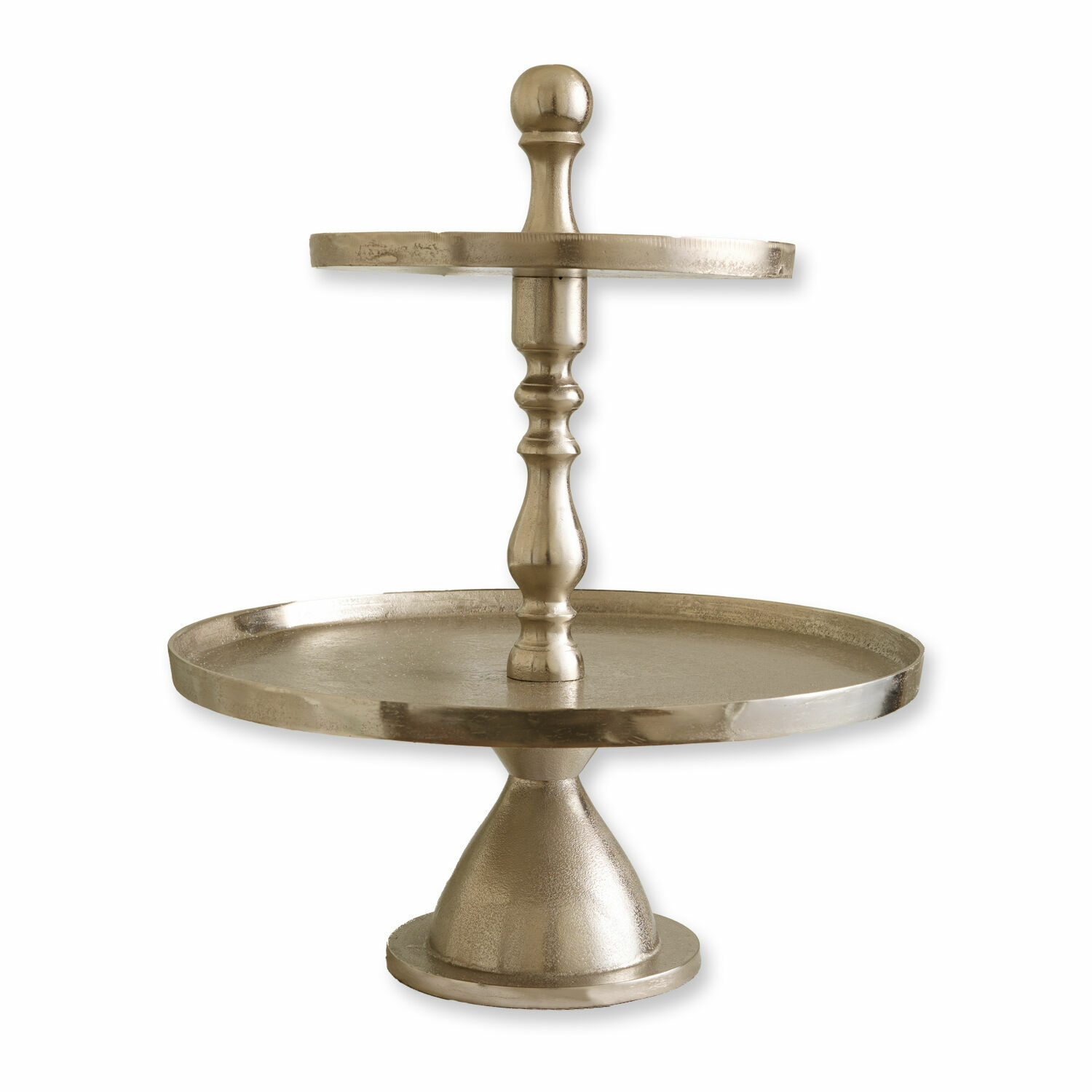 Zweistöckige Metall-Etagere in Silber zum Servieren von Kuchen und Snacks