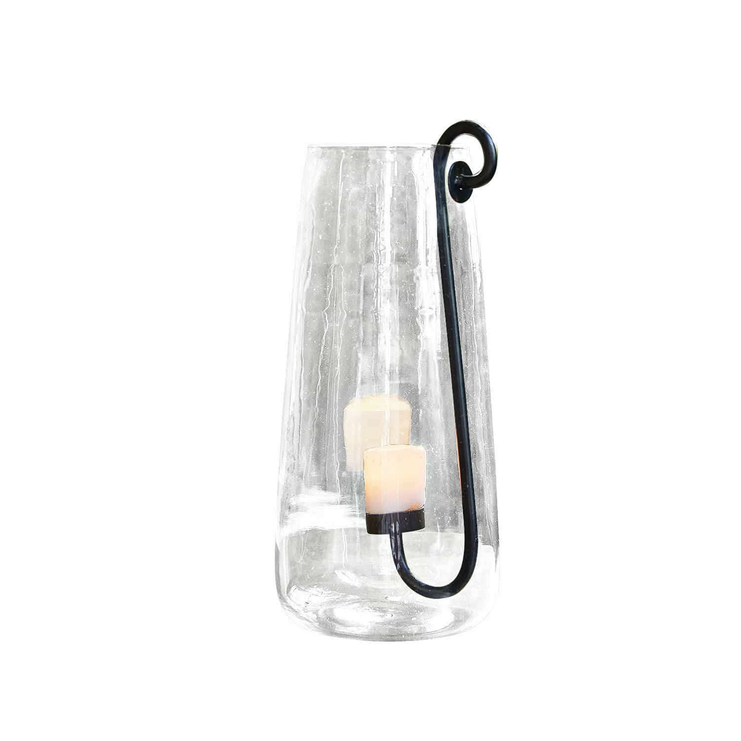 Windlicht Lamark Glas-Laterne mit schwarzem Metallgriff und LED-Kerze für Innen- und Außendekoration