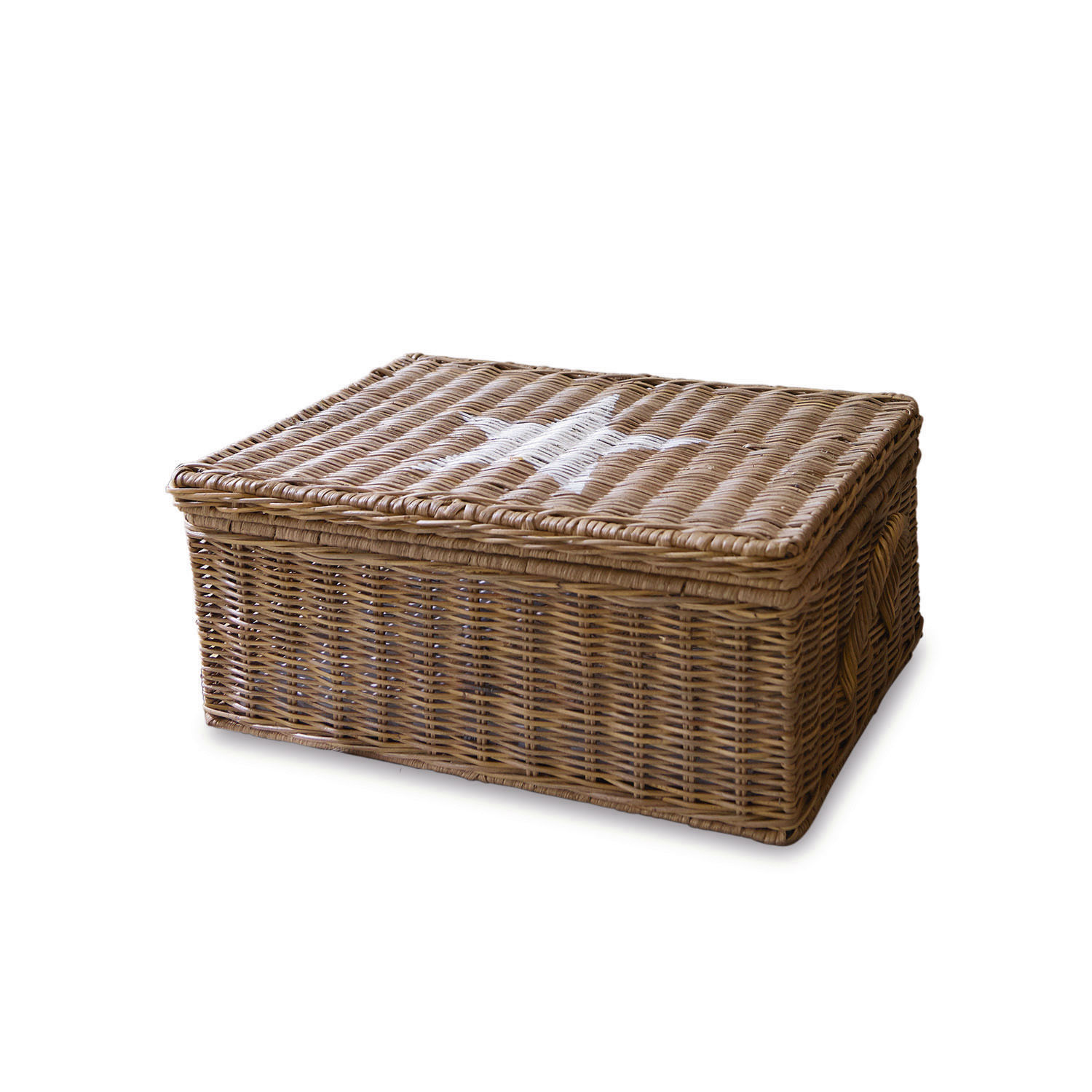 Box Carcans Rechteckiger Aufbewahrungskorb aus natürlichem Rattan mit weißem Stern auf dem Deckel, Dekokorb