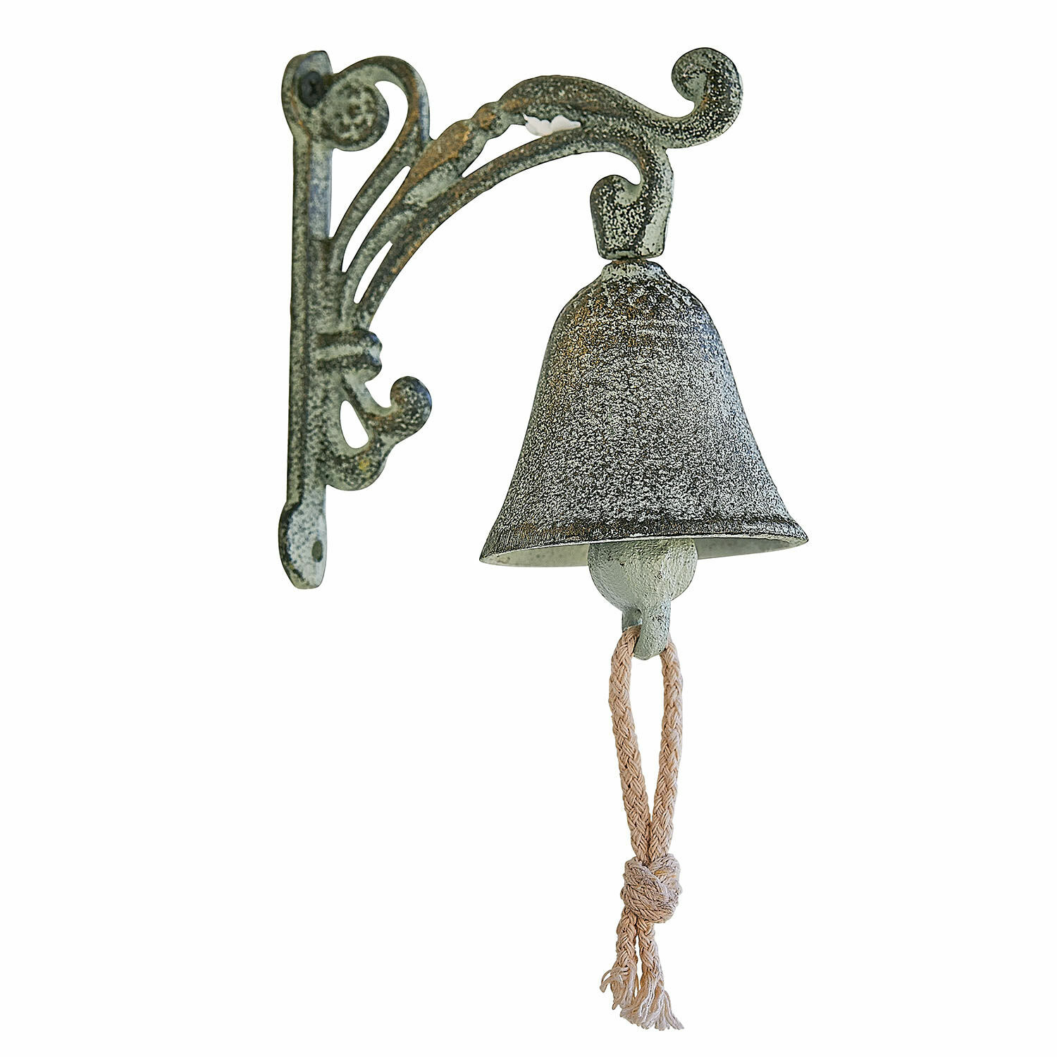 Glocke Palerina Wandglocke aus Metall im Vintage-Stil mit grün-grauer Patina und Kordelzug