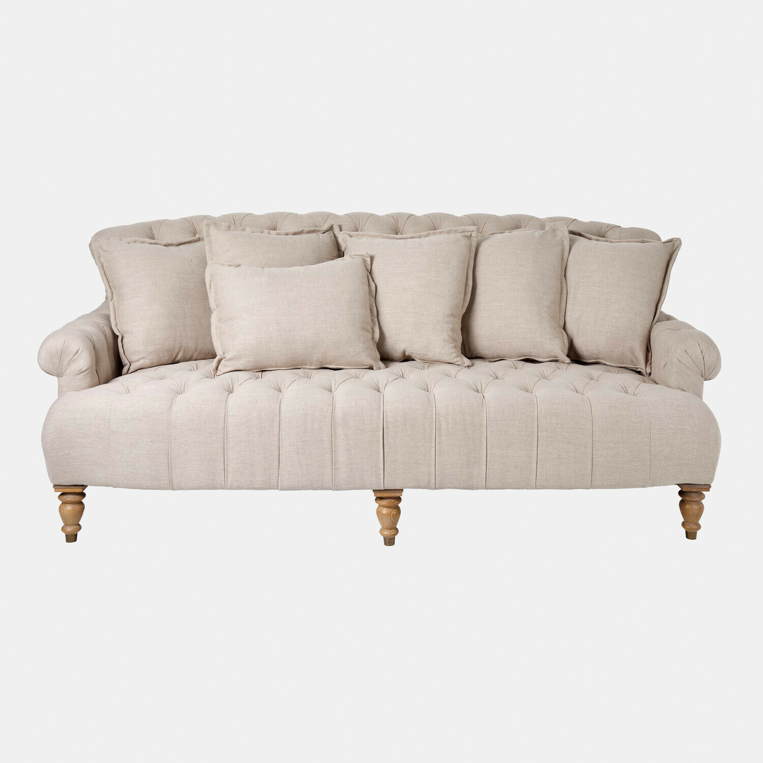 Sofa Springfield Village Beiges, gepolstertes Sofa mit Kissen und Holzbeinen, komfortables Wohnzimmermöbel