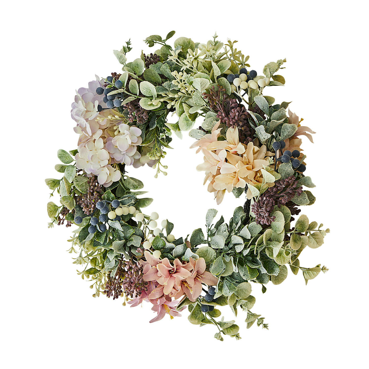 Kranz Parélys Dekorativer Kranz mit grünen Blättern und pastellfarbenen Blumen, stilvolle Wohn- und Saison-Dekoration