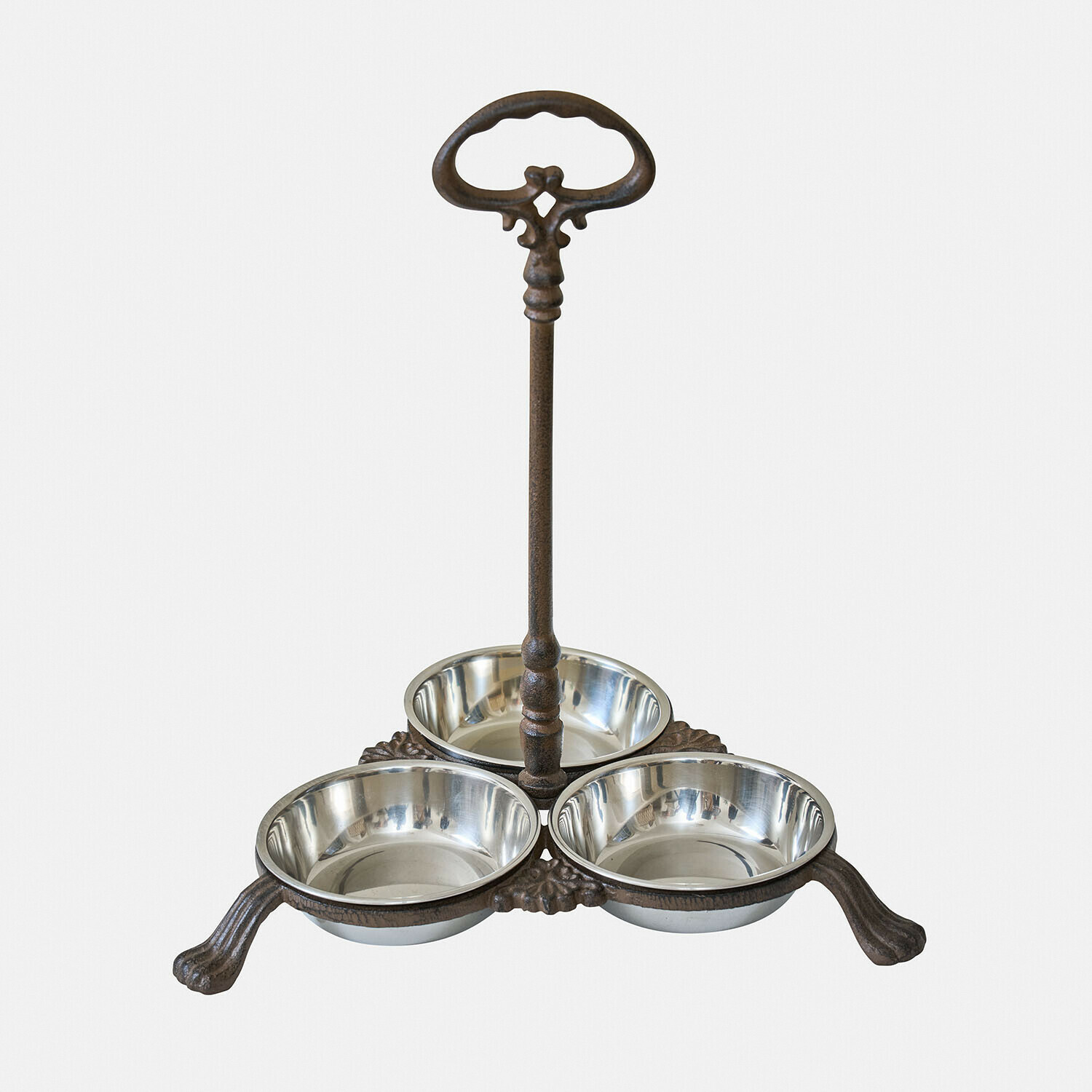 Futternapf mit Halterung Petivas Dreiteiliger Ständer aus Gusseisen mit drei Metallschalen zum Servieren von Snacks