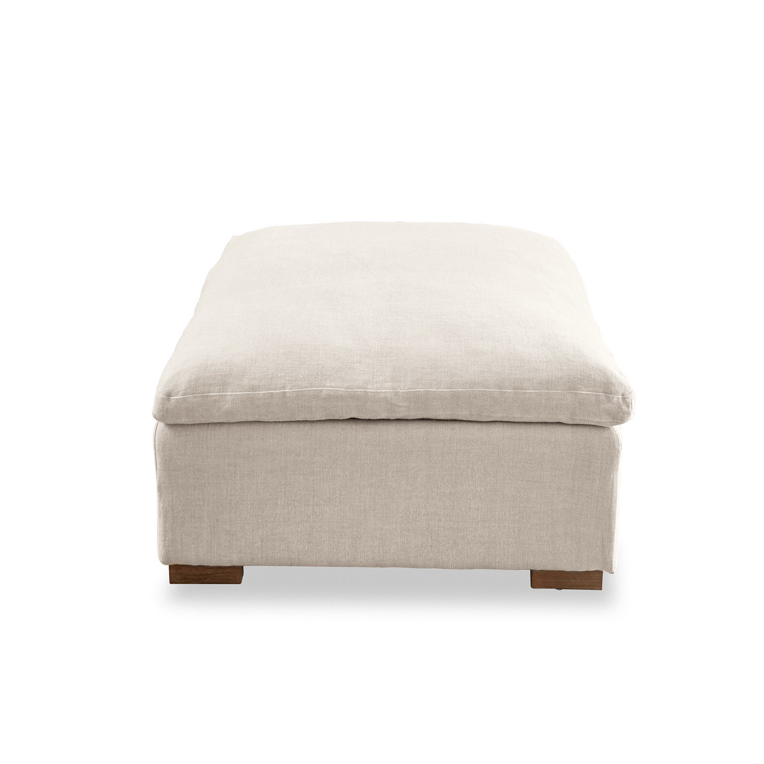 Beiger Leinen-Pouf auf Holzfüßen, bequemer Sitzhocker für Wohnzimmer und Lounge