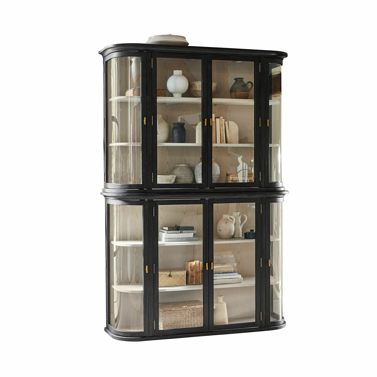 Schrank Sturminster Schwarze Holzvitrine mit Glastüren und Regalen für Dekorationen und Bücher