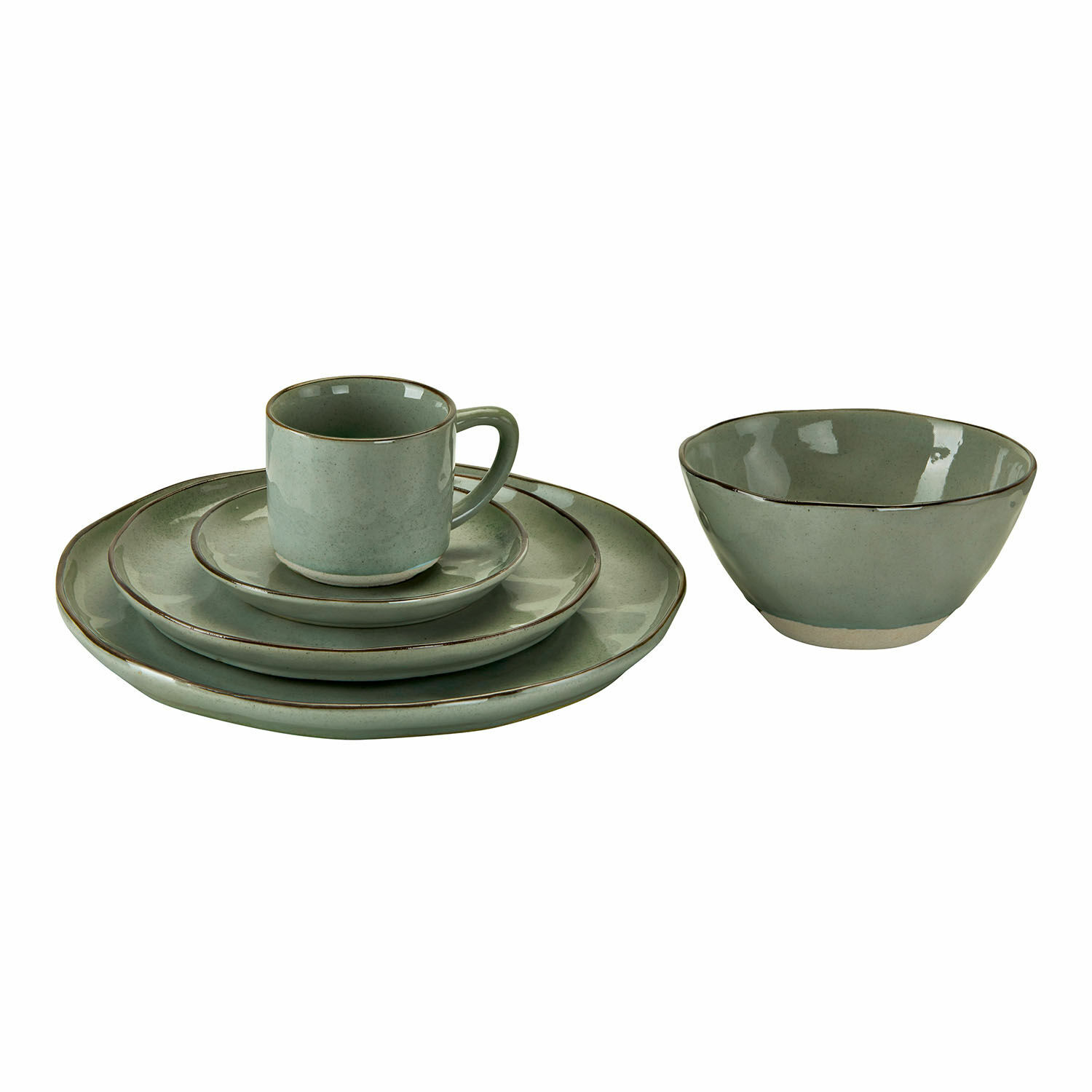 grün Grünes 30-teiliges Biarritz Geschirrset aus Keramik mit Tellern und Tasse