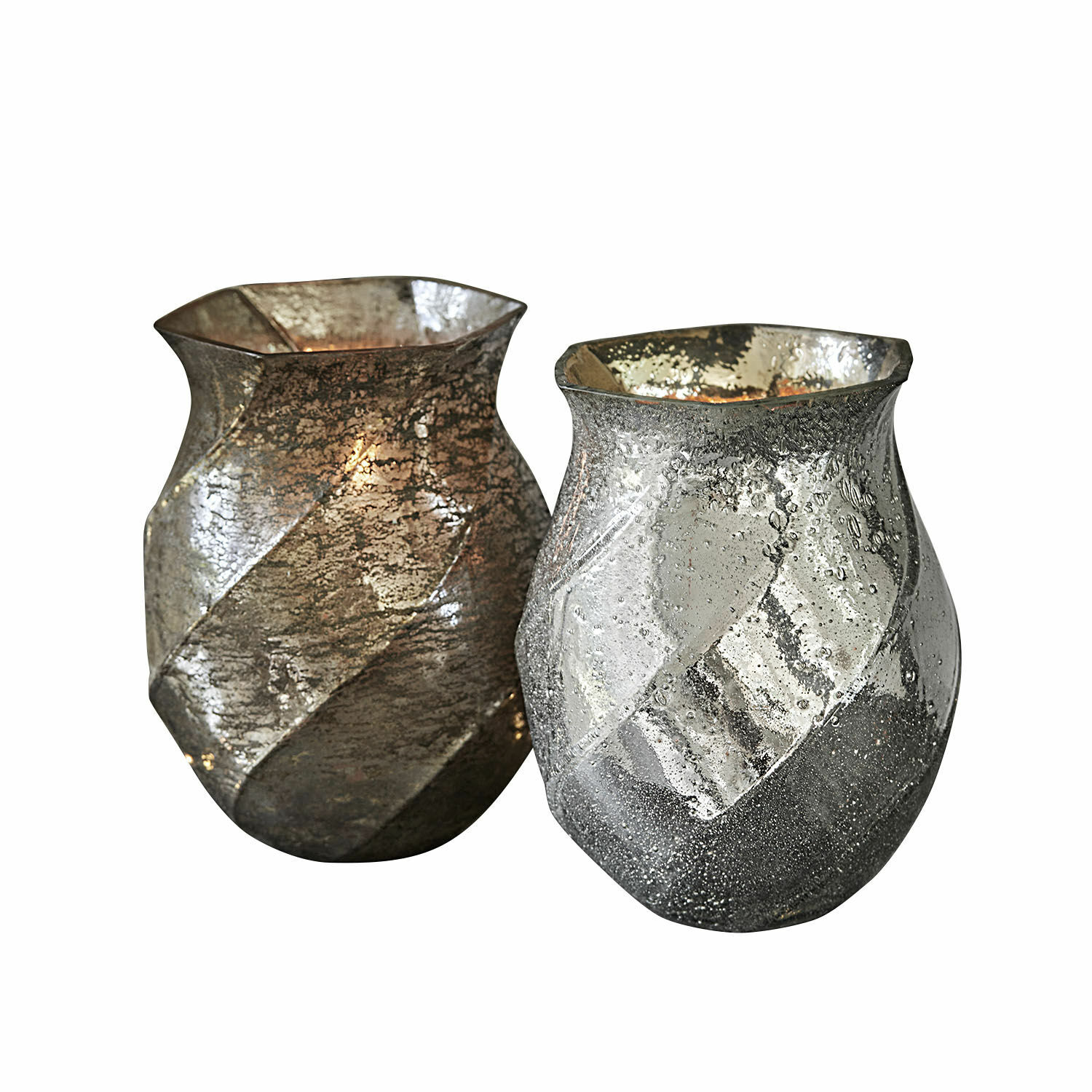 Windlicht 2er Set Tixovel Set aus zwei Glas-Teelichthaltern mit antik-silberner Oberfläche, elegante Vintage-Dekoration