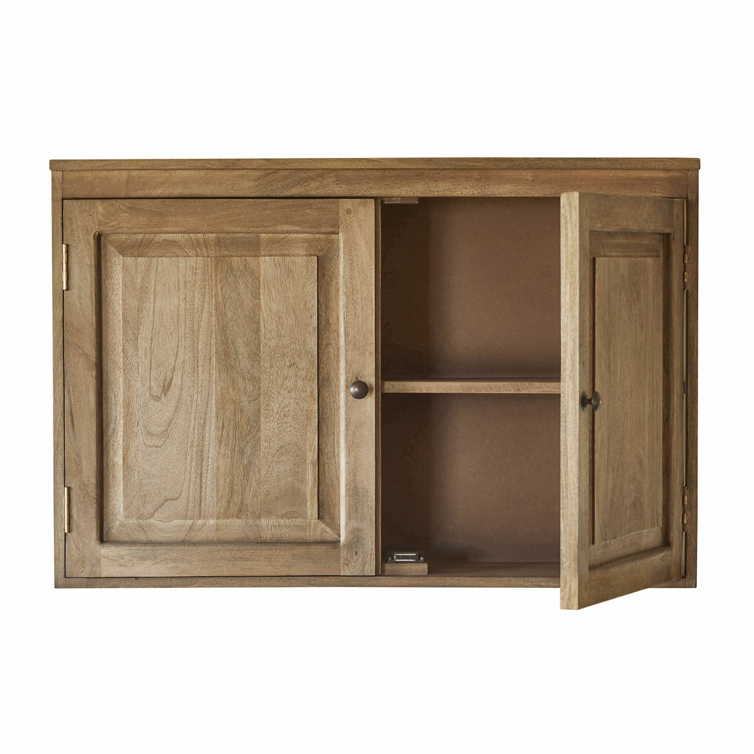 Wandschrank aus Holz in Naturfarbe mit zwei Türen und praktischen Einlegeböden
