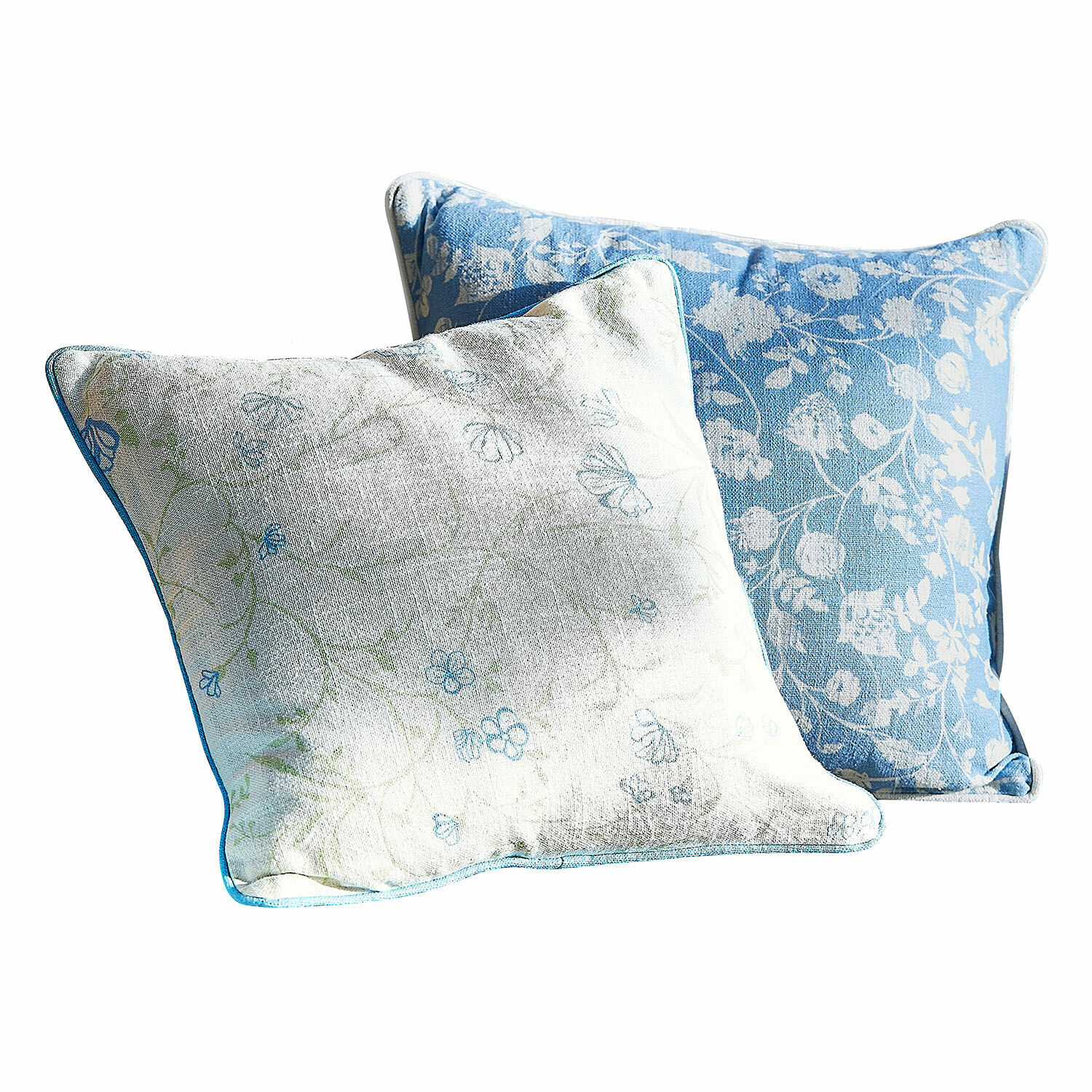 Kissenhülle 2er Set Corvelique Zwei dekorative Baumwollkissen in Blau-Weiß mit floralem Muster für Wohnzimmer und Schlafzimmer