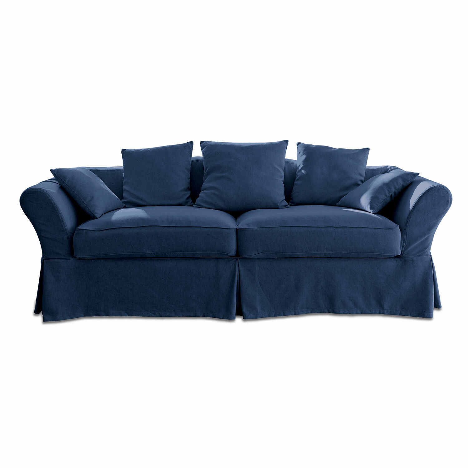 Blaues Worcester Sofa aus Stoff mit Kissen, bequem und stilvoll fürs Wohnzimmer
