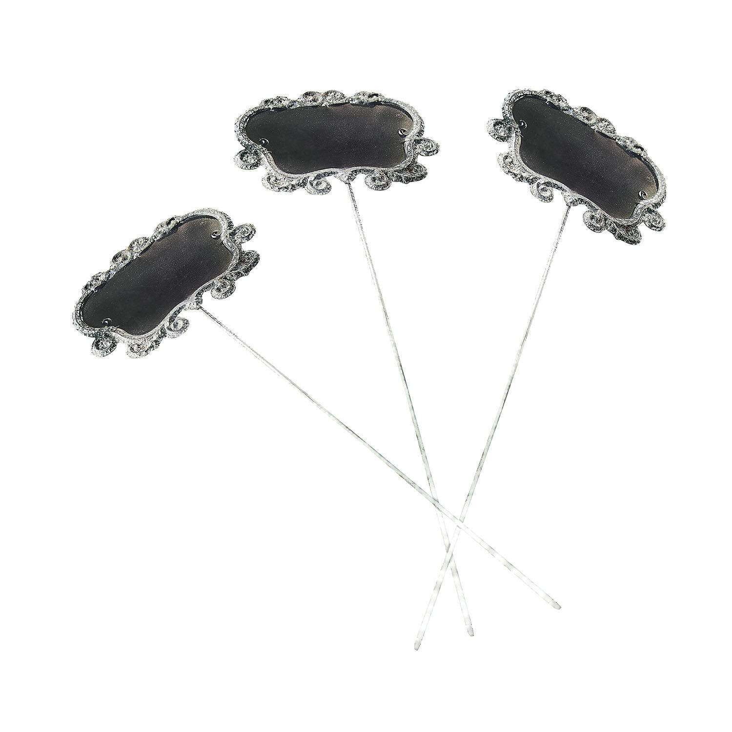 Pflanzenstecker 3er Set Trevalin Drei silberne Metallpflanzenschilder mit dekorativem Rahmen zum Beschriften im Garten