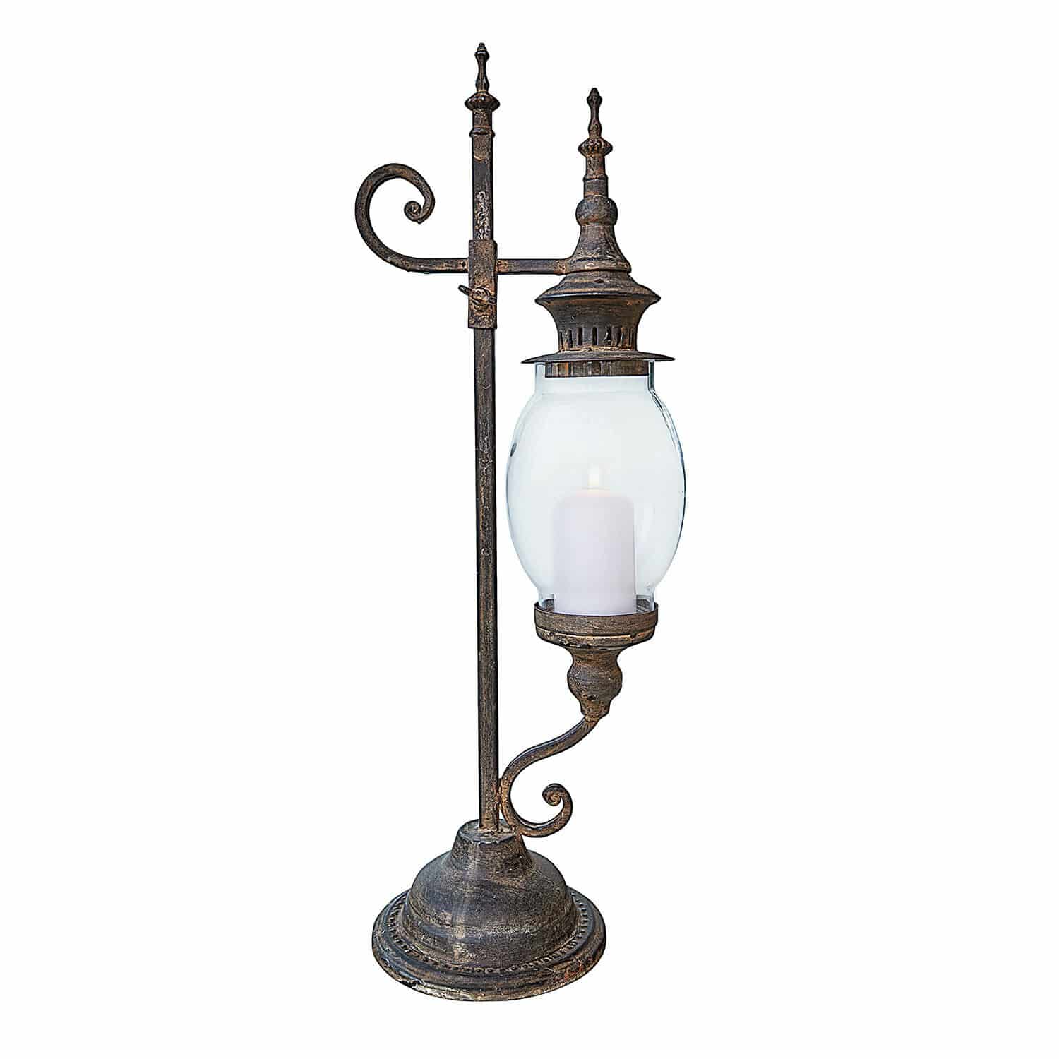 Laterne Bowral Metall-Tischlampe mit klarem Glas und weißer Kerze im Vintage-Stil