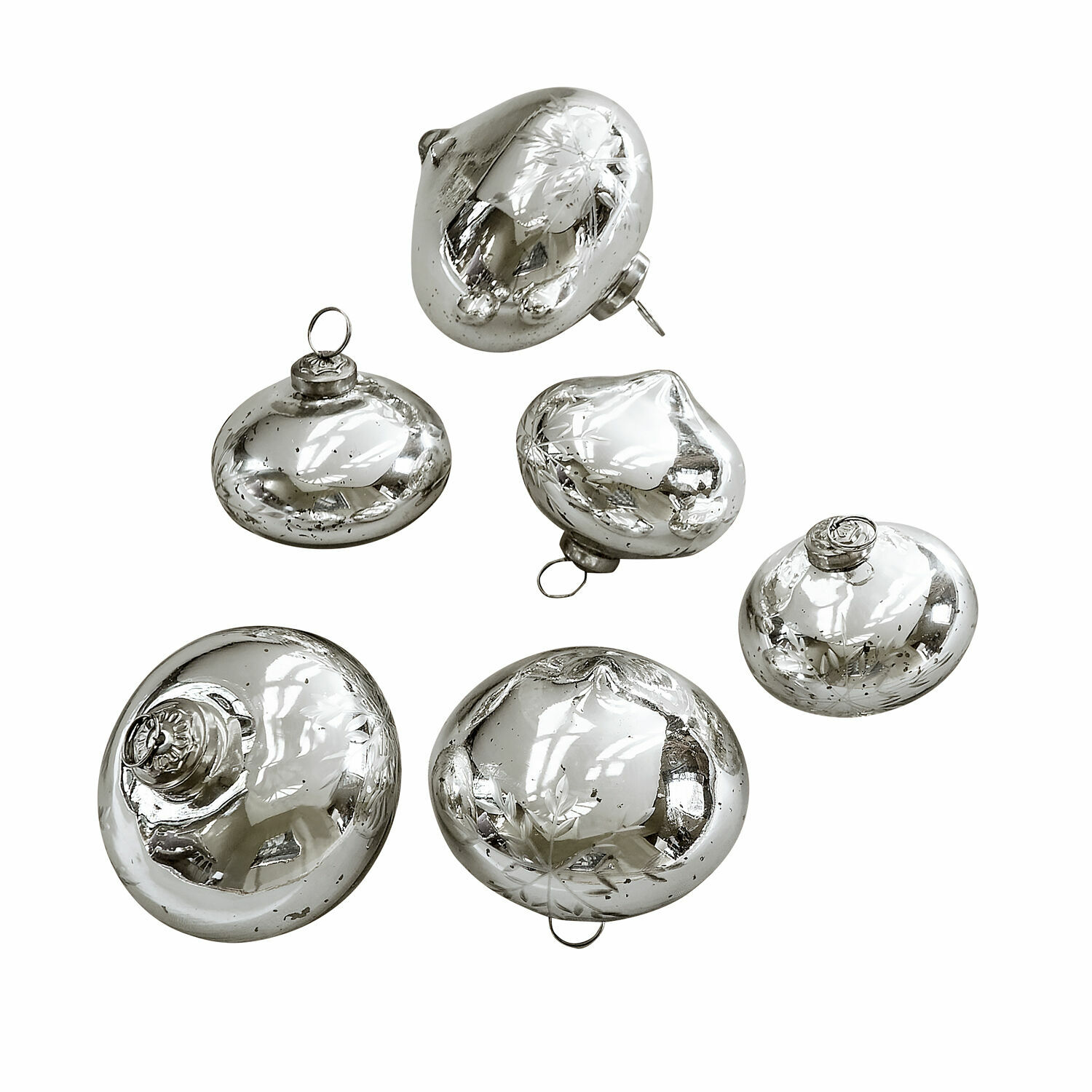 Weihnachtskugeln 6er Set Isaulie Sechs silberne Weihnachtskugeln aus Glas mit unregelmäßiger Form zur Christbaumschmuck