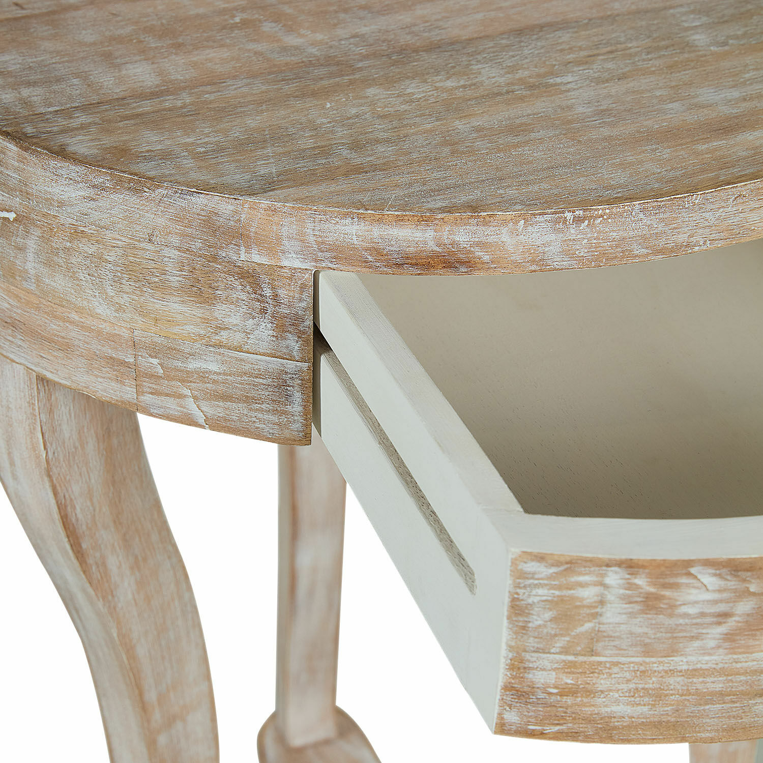 Holztisch mit Schublade in hellem, gewischtem Finish für Wohnzimmer oder Schlafzimmer