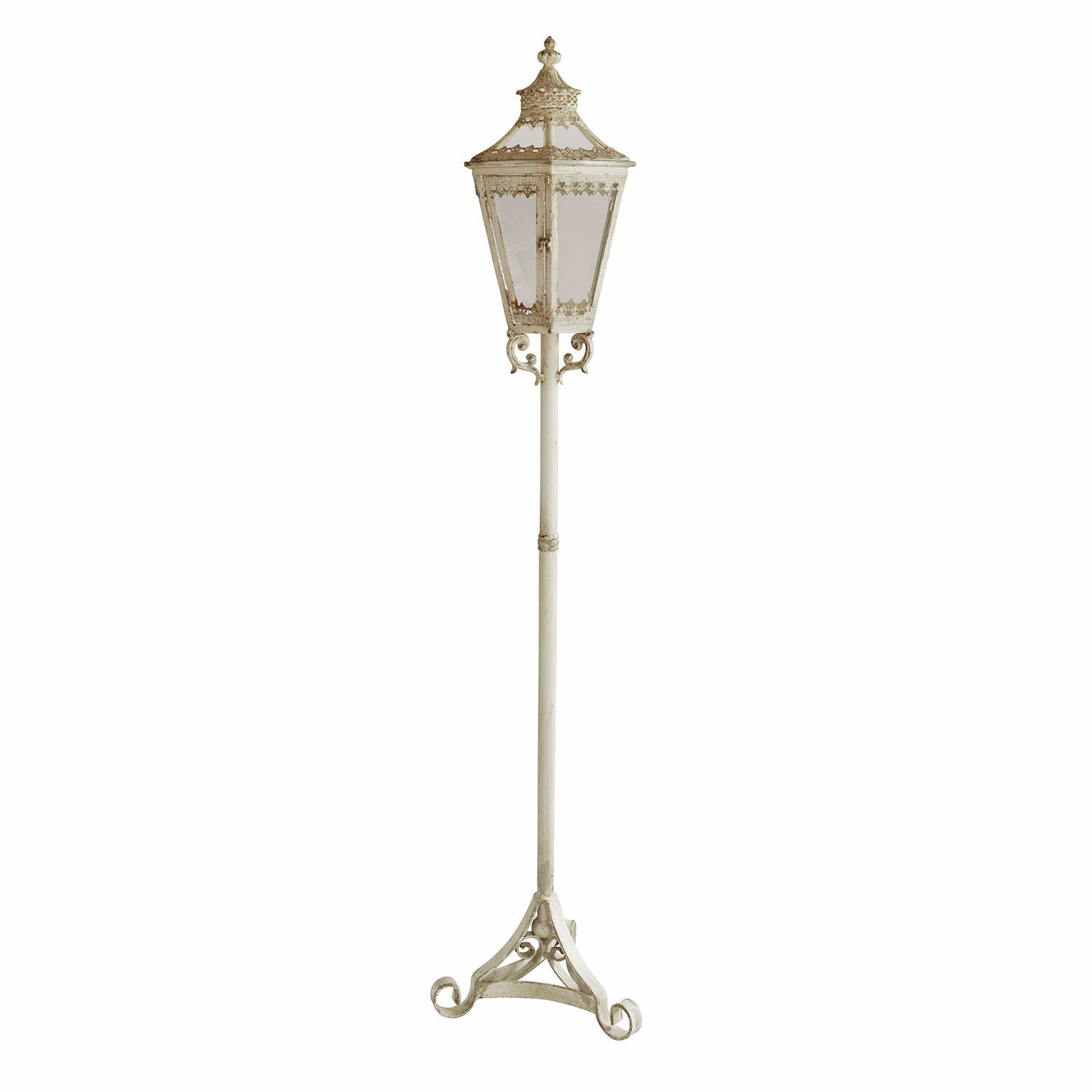 Laterne Lumière Élysée Weiße Metall-Gartenlaterne mit dekorativen Details und Glasscheiben, Außenbeleuchtung