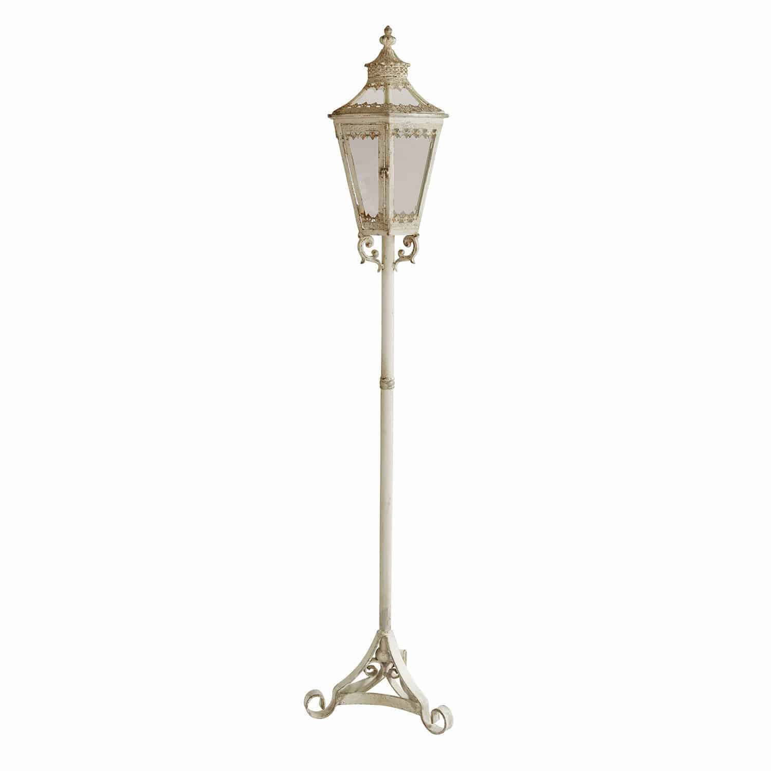 Laterne Lumière Élysée Weiße Metall-Gartenlaterne mit dekorativen Details und Glasscheiben, Außenbeleuchtung