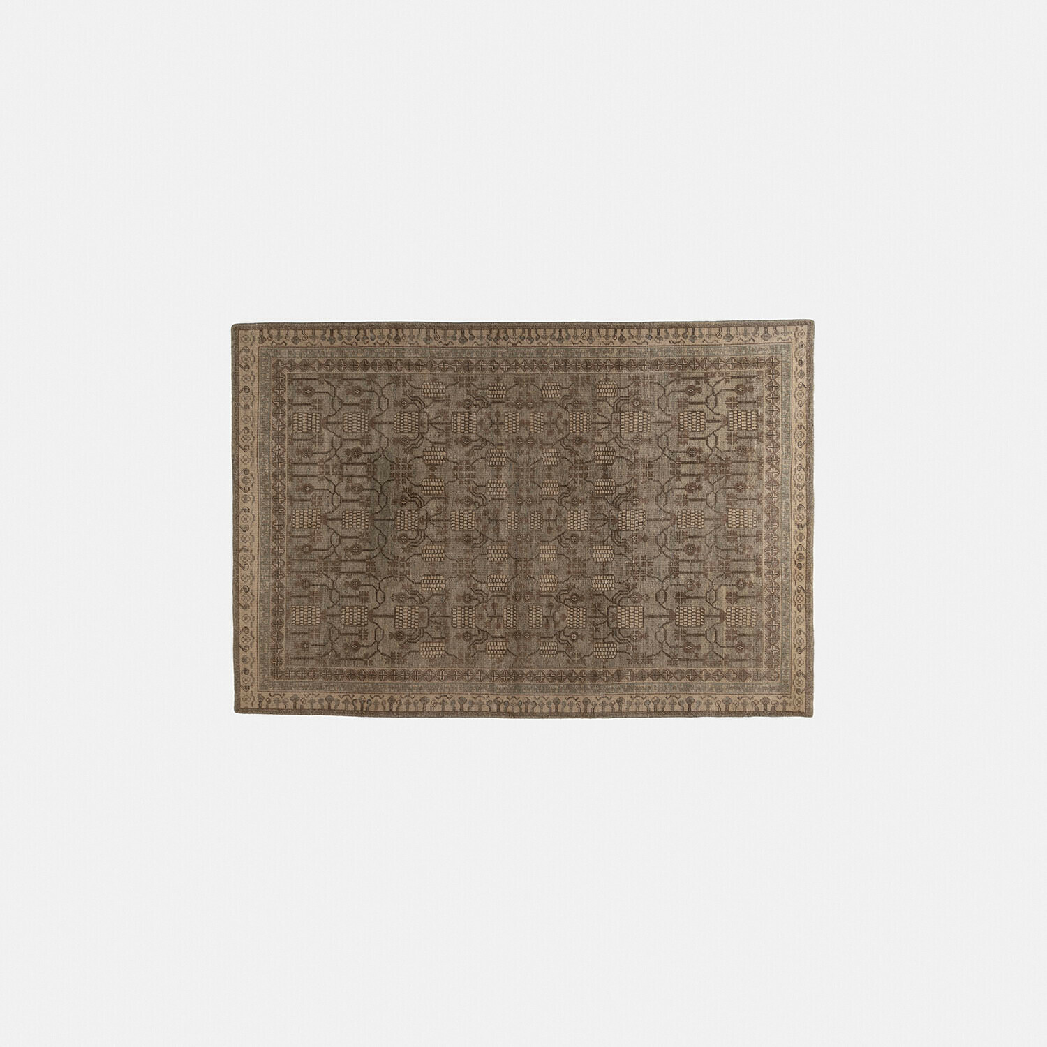 Teppich Hélavor Brauner Teppich mit geometrischem Muster und beigem Rand, stilvolle Bodendekoration