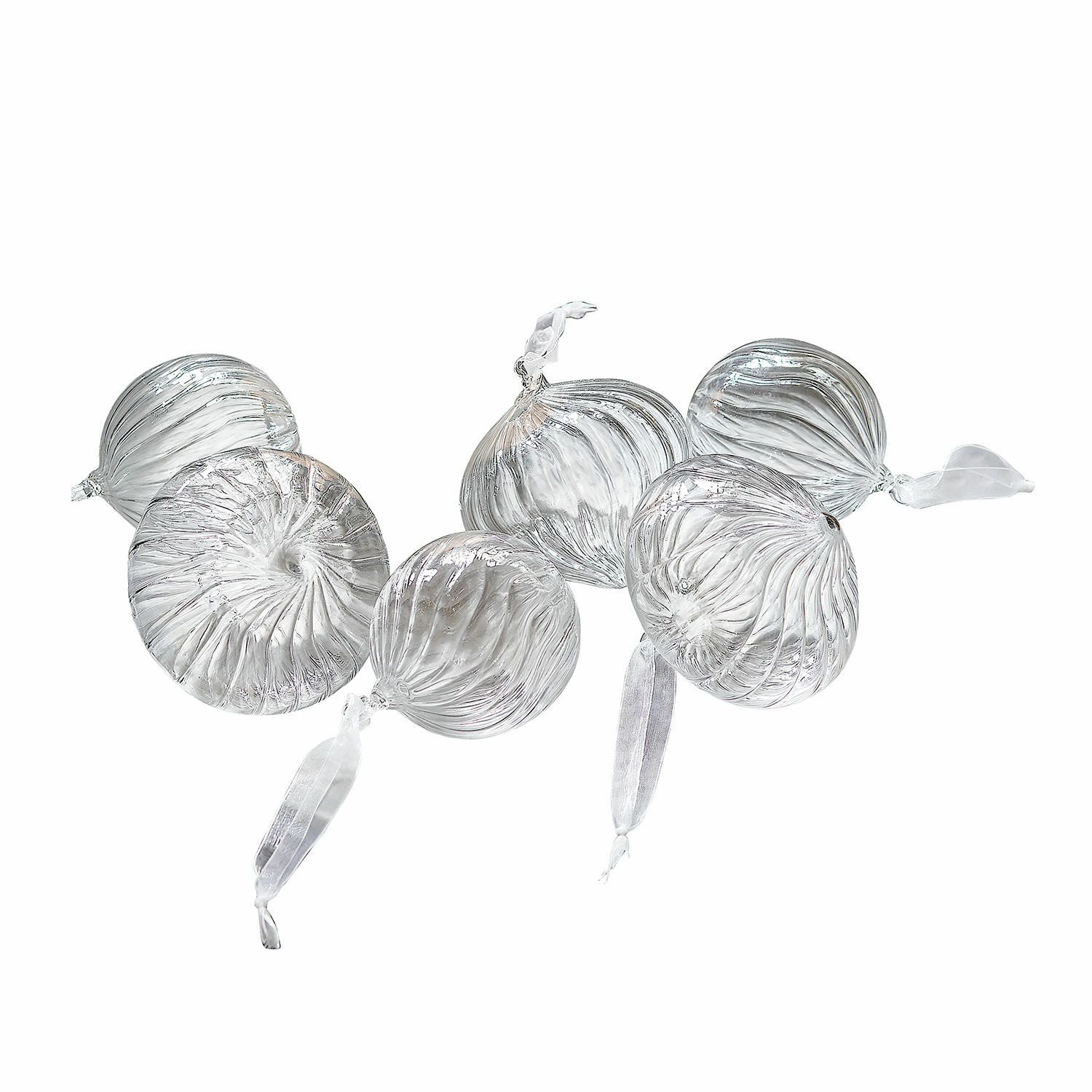Weihnachtskugel 6er Set Bavella Transparente Glasdekorationen in Bonbonform mit Struktur, festlicher Schmuck