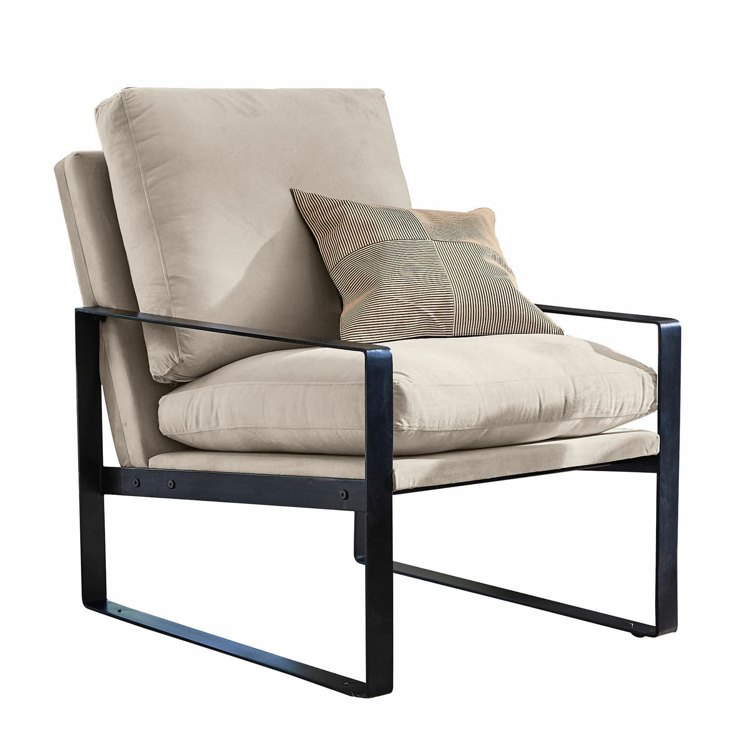 Sessel Ayodele Beiger Polstersessel mit schwarzem Metallgestell, moderner Lounge-Sessel für Wohnzimmer