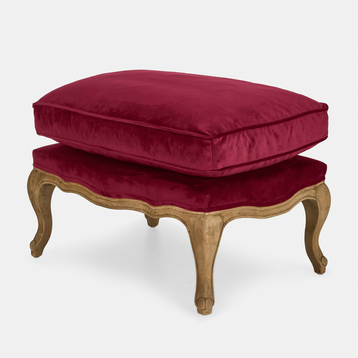 Hocker Corlay Hocker mit Holzbeinen und bordeauxrotem Samtkissen, elegantes Möbelstück für Wohnzimmer
