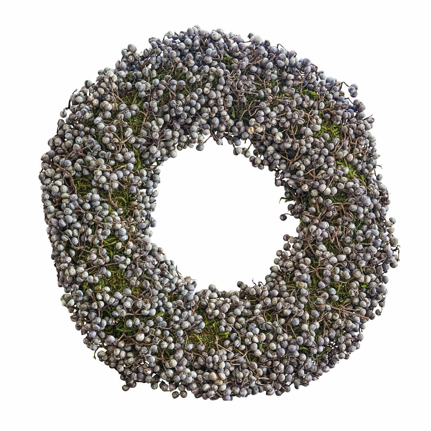 Kranz Elly Dekorativer Kranz aus grauen Beeren und grünem Moos für festliche Dekoration