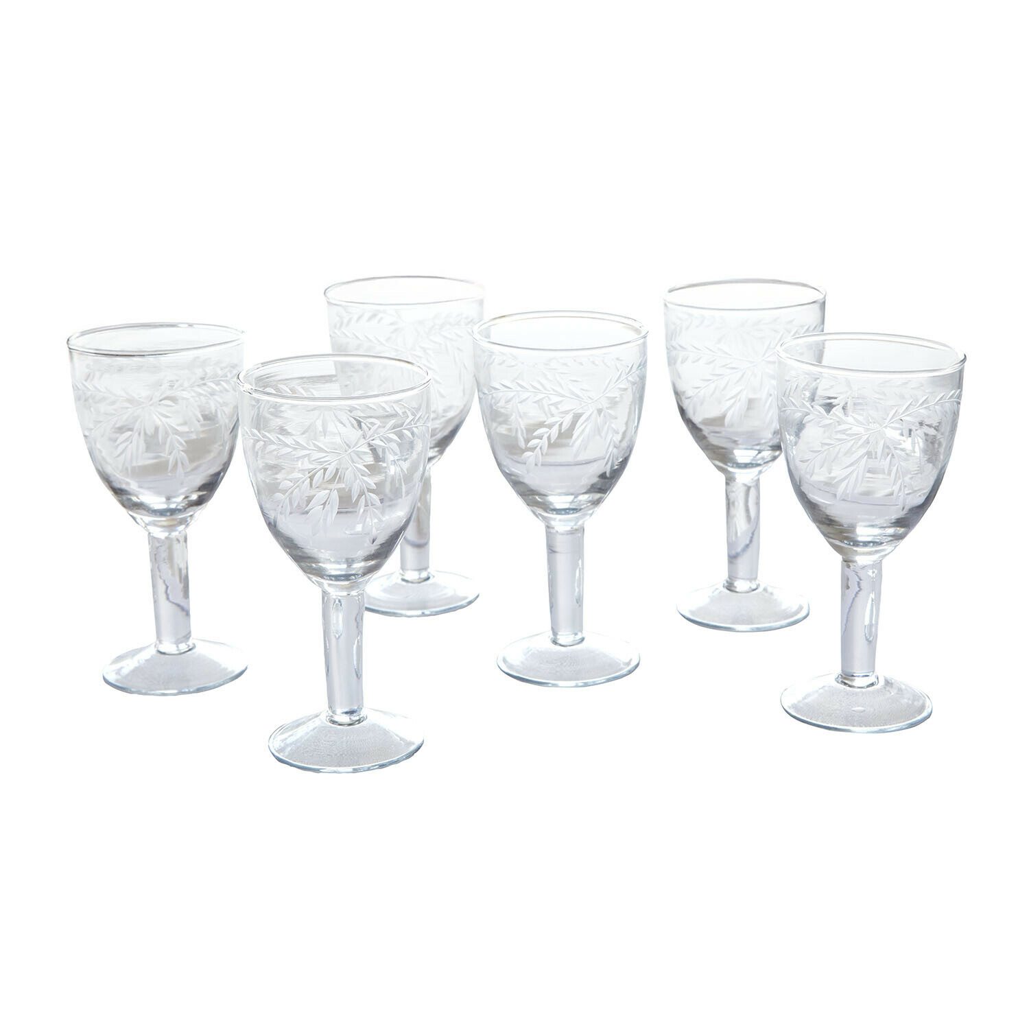 Glas 6er Set Florineau Set aus sechs transparenten Gläsern mit graviertem Blattmuster für Getränke